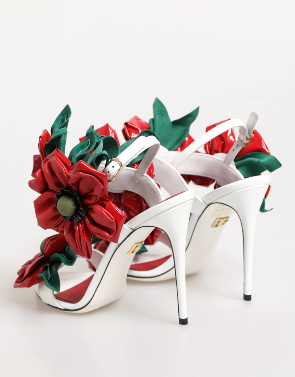 Dolce & Gabbana White Red Floral Detailing Sandals Shoes by Dolce & Gabbana