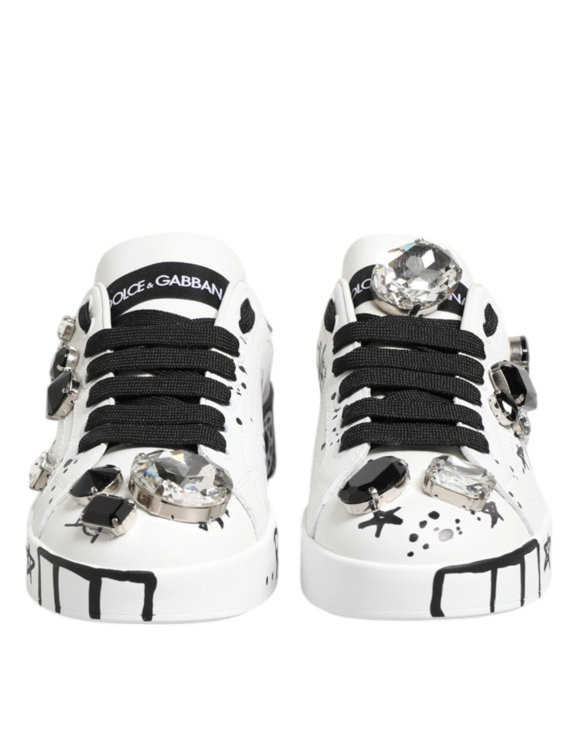 Dolce & Gabbana White Portofino Crystal Sneakers Shoes by Dolce & Gabbana