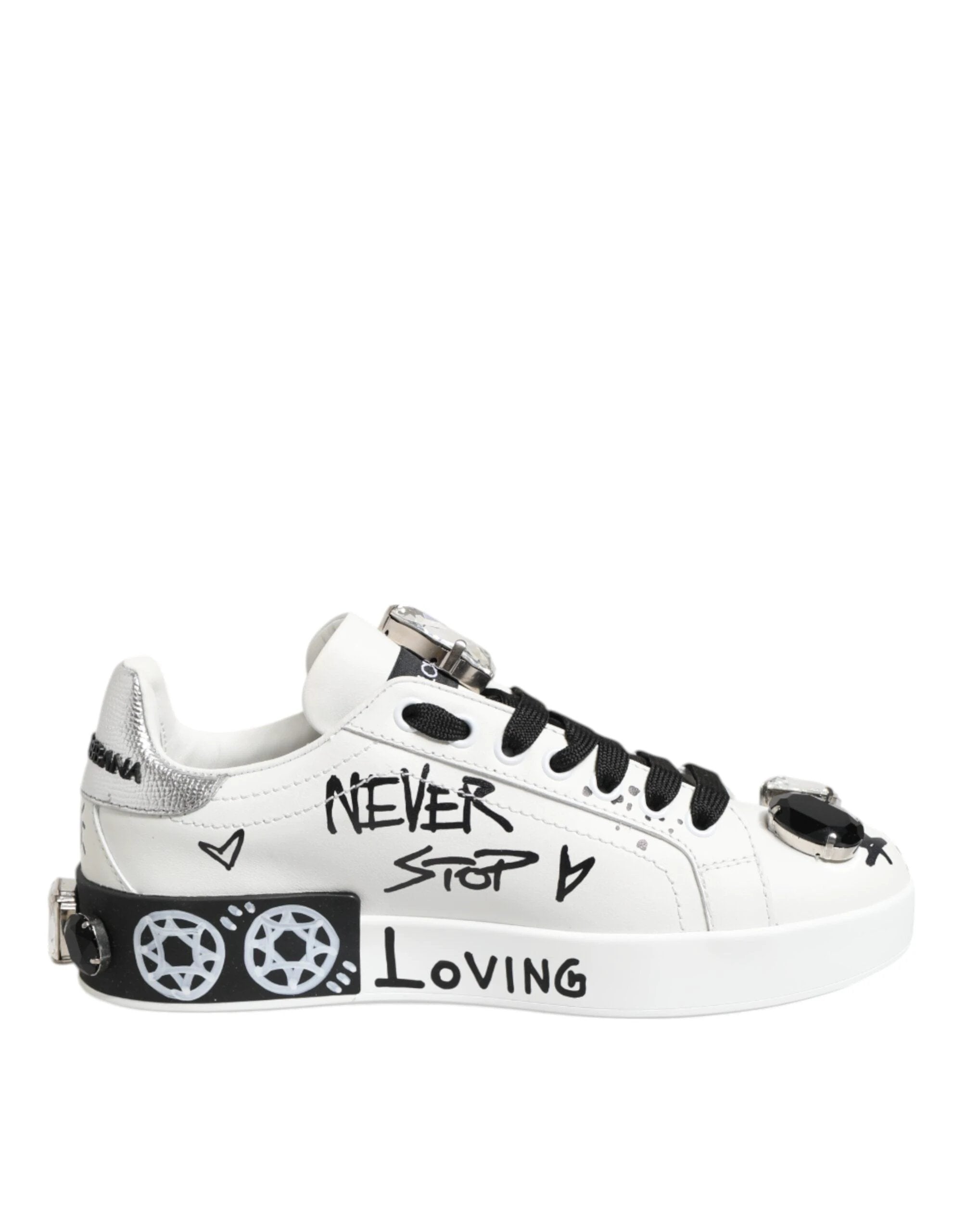 Dolce & Gabbana White Portofino Crystal Sneakers Shoes by Dolce & Gabbana