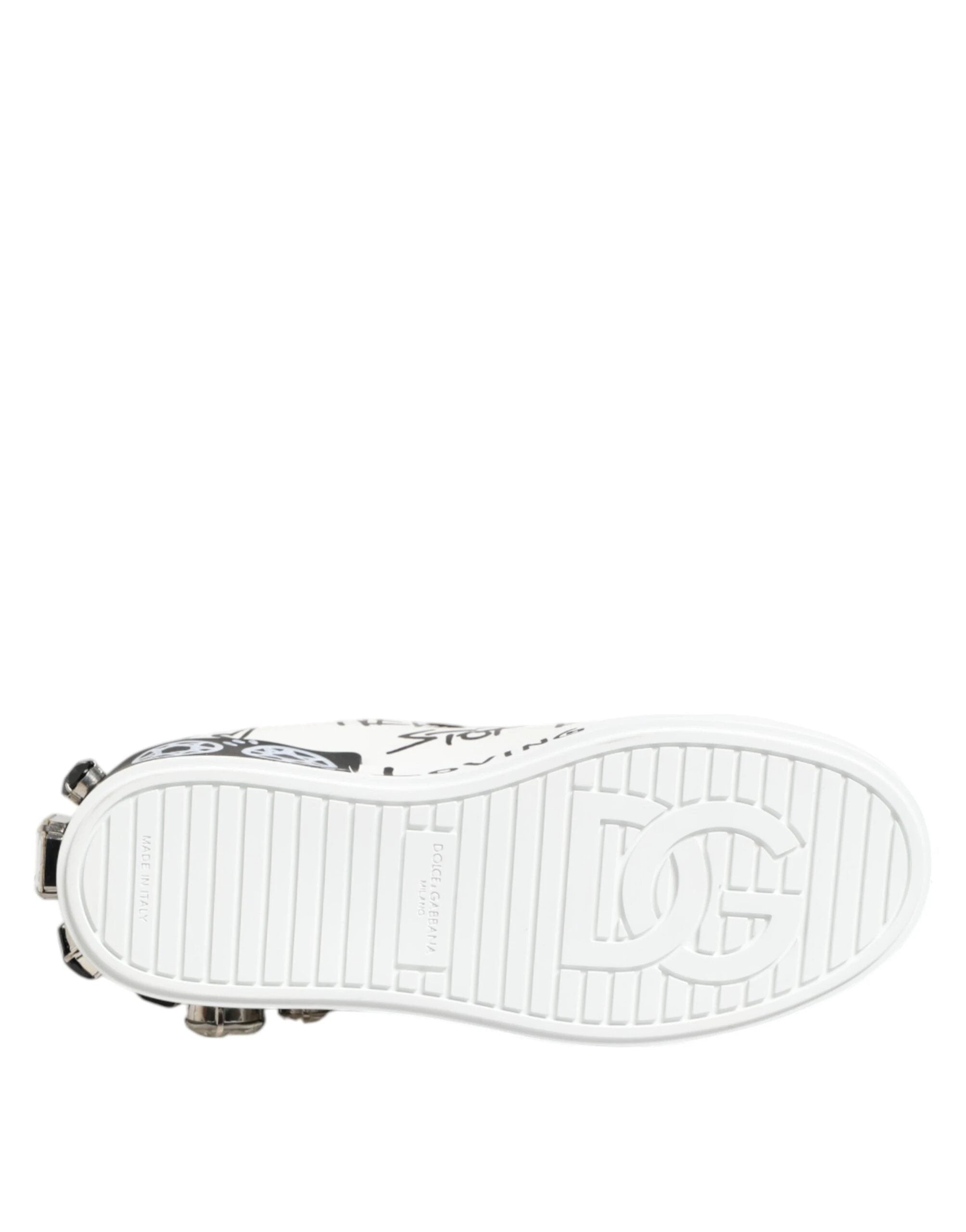 Dolce & Gabbana White Portofino Crystal Sneakers Shoes by Dolce & Gabbana