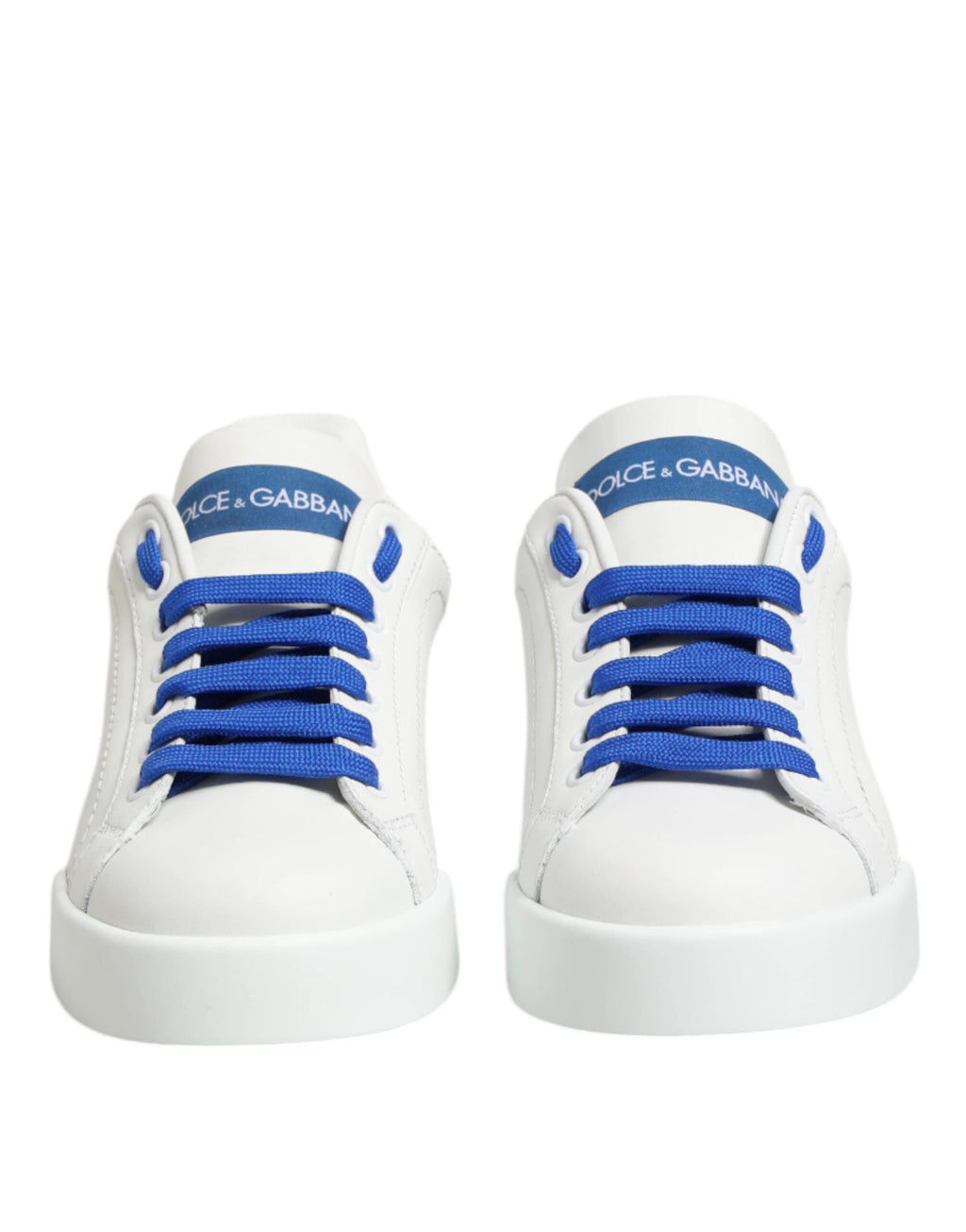 Dolce & Gabbana White Blue Leather Low Top Sneakers Shoes by Dolce & Gabbana