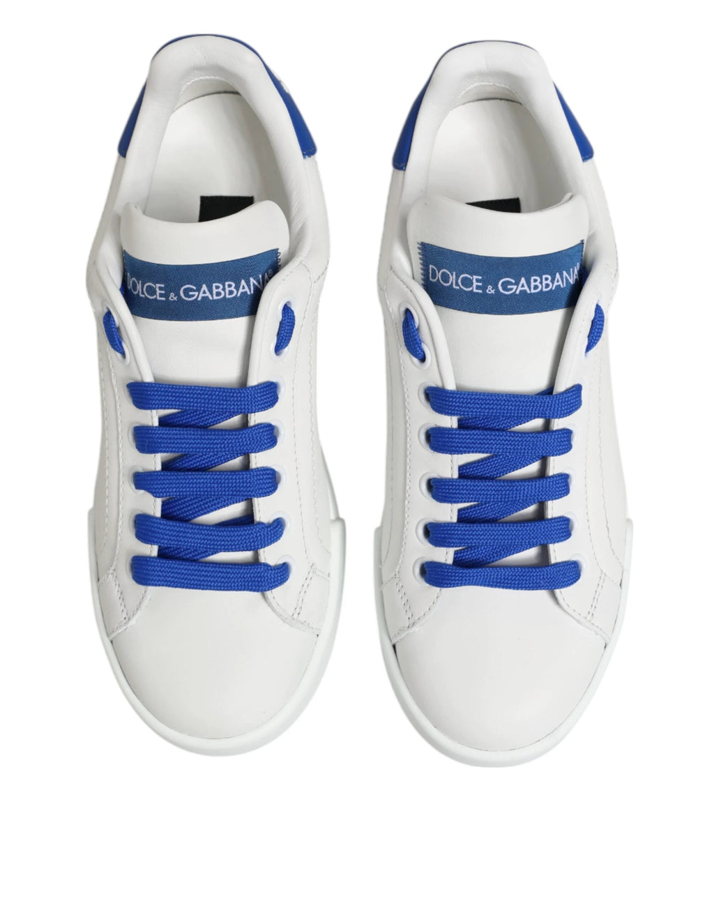 Dolce & Gabbana White Blue Leather Low Top Sneakers Shoes by Dolce & Gabbana