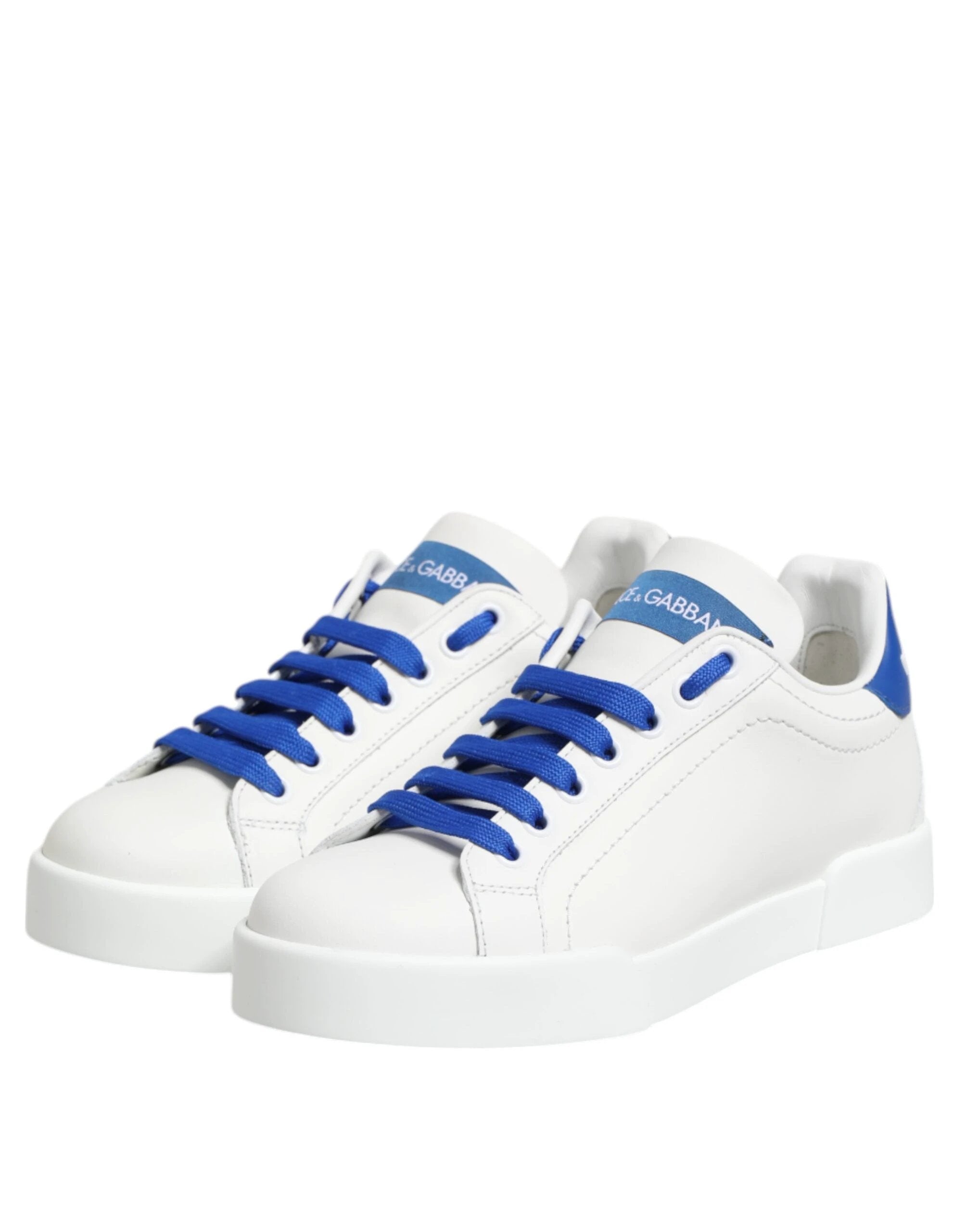 Dolce & Gabbana White Blue Leather Low Top Sneakers Shoes by Dolce & Gabbana