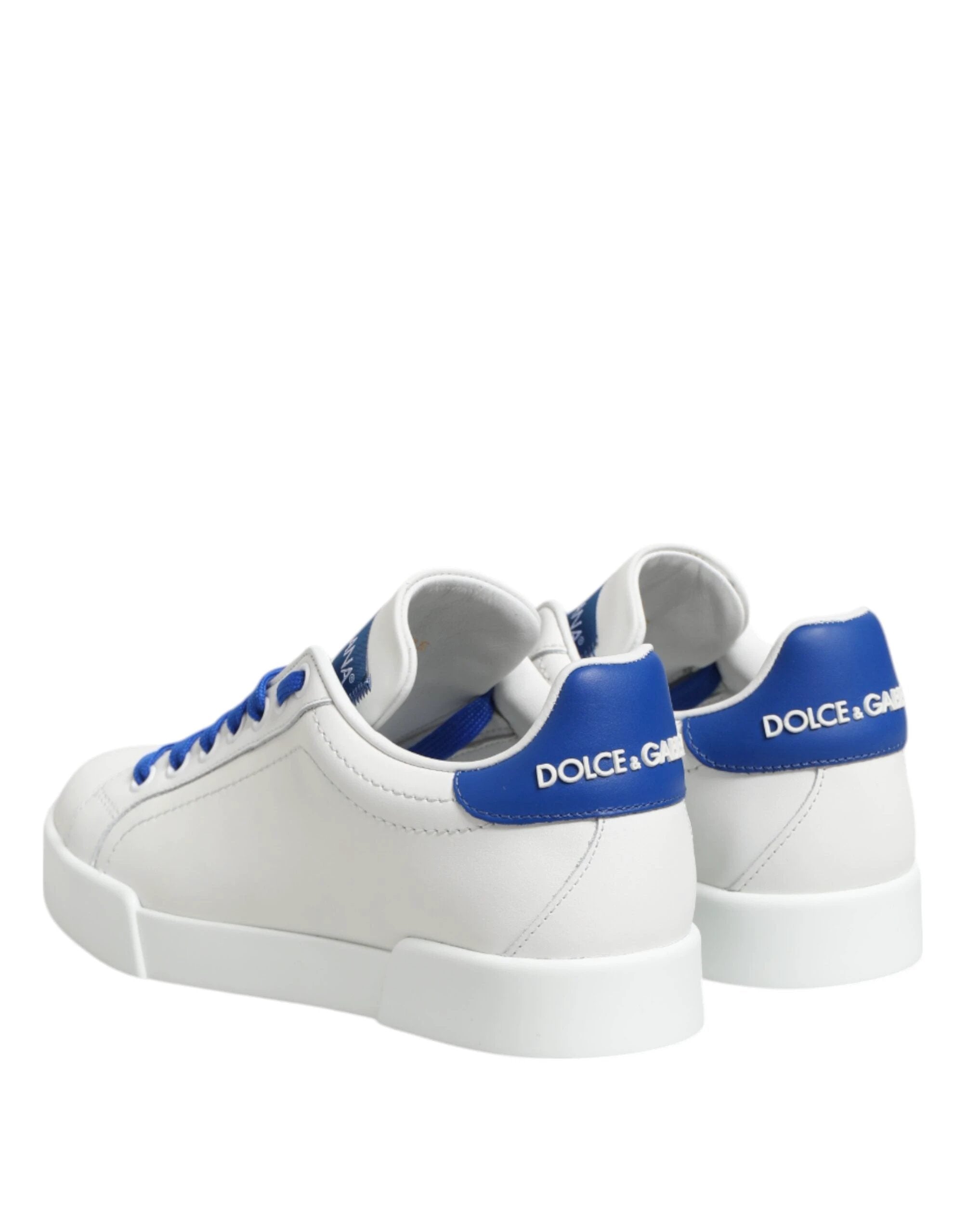 Dolce & Gabbana White Blue Leather Low Top Sneakers Shoes by Dolce & Gabbana