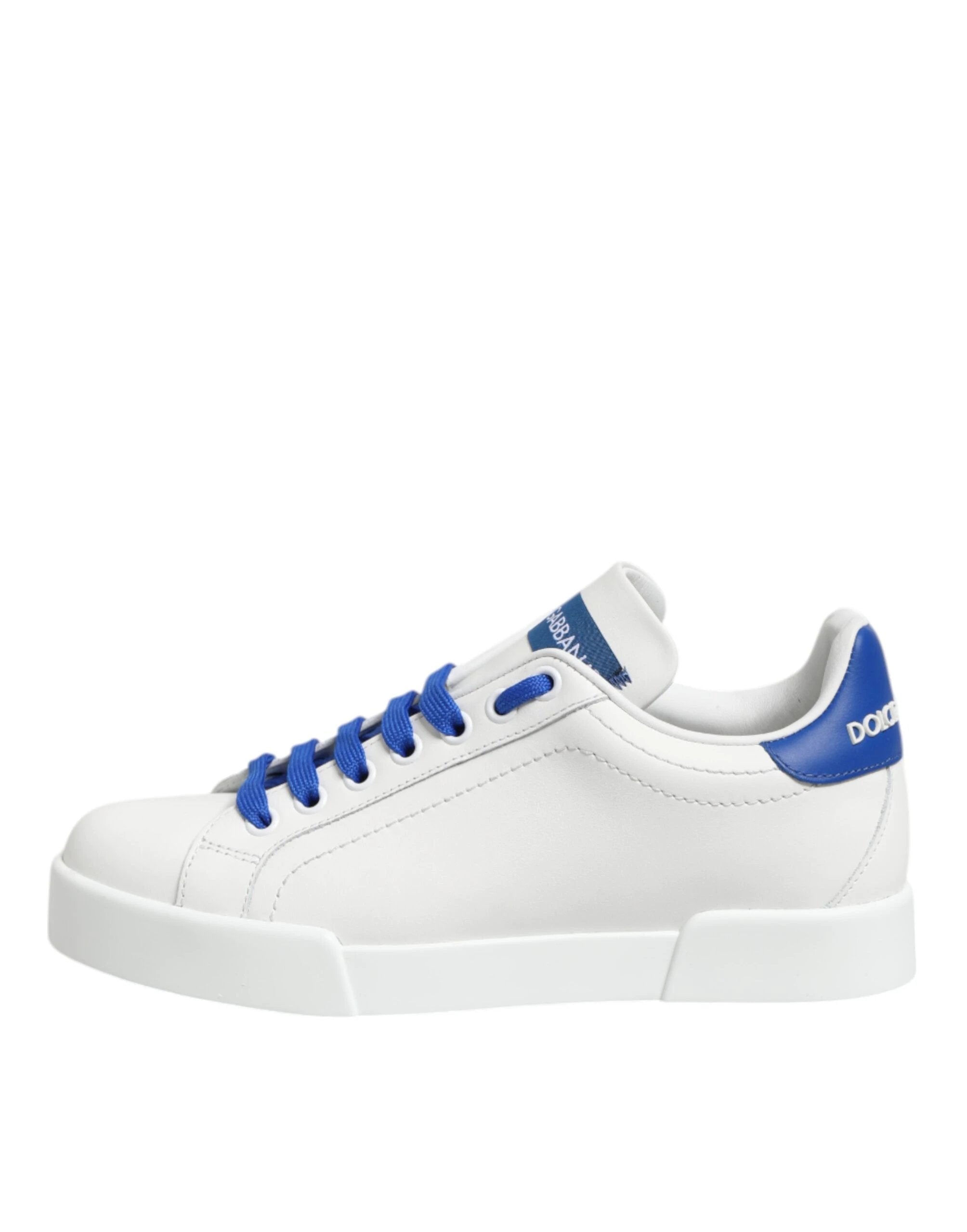Dolce & Gabbana White Blue Leather Low Top Sneakers Shoes by Dolce & Gabbana