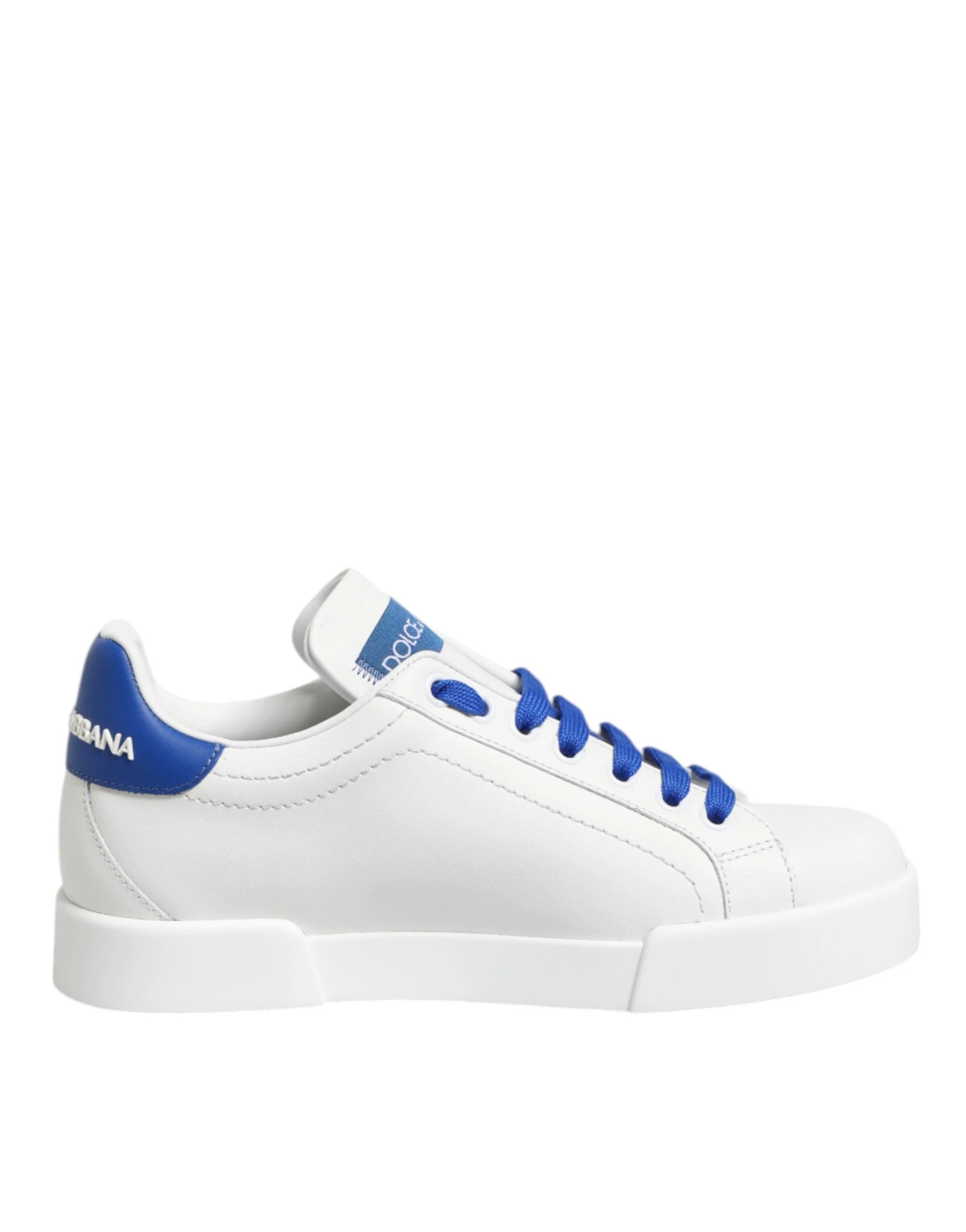 Dolce & Gabbana White Blue Leather Low Top Sneakers Shoes by Dolce & Gabbana