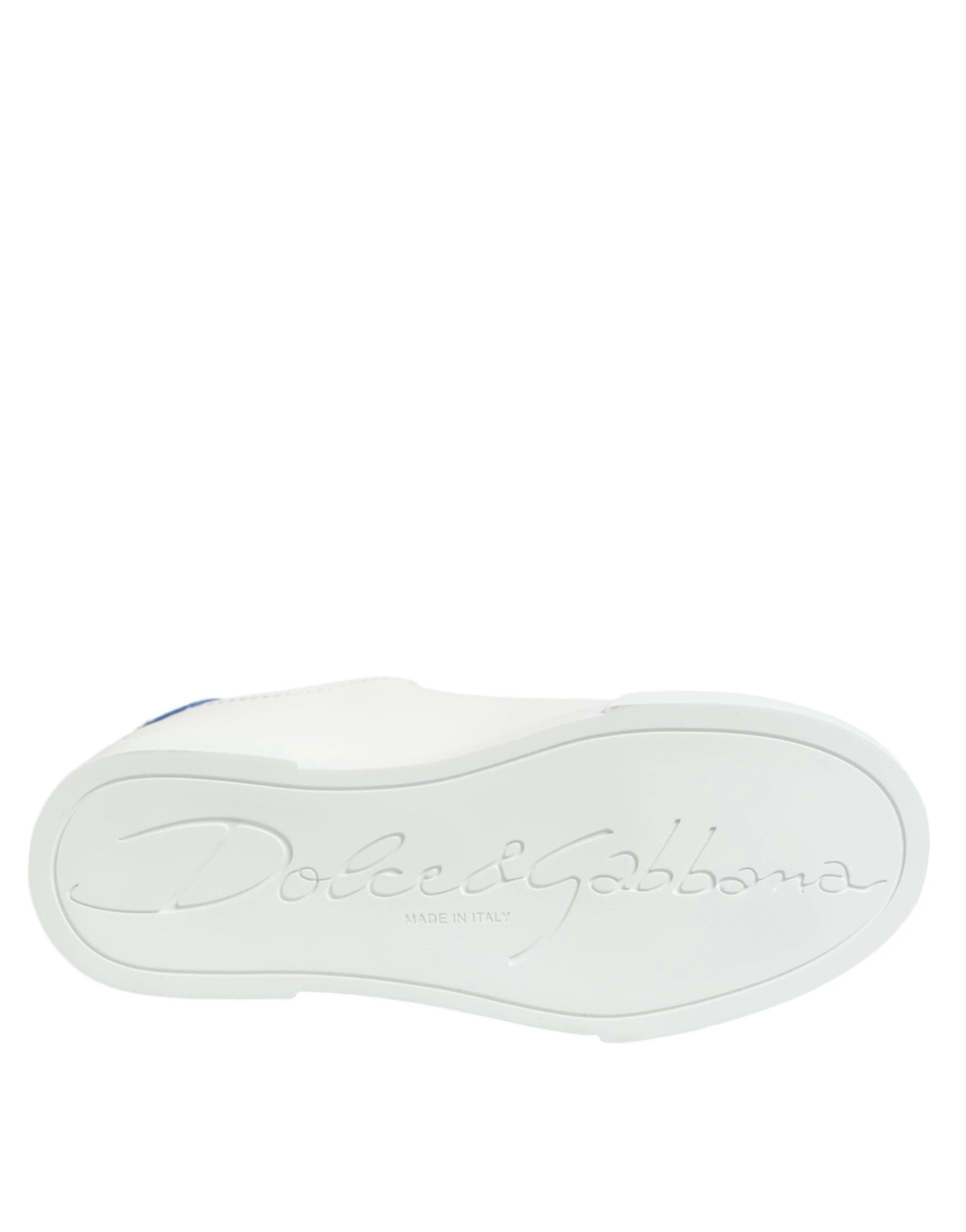 Dolce & Gabbana White Blue Leather Low Top Sneakers Shoes by Dolce & Gabbana
