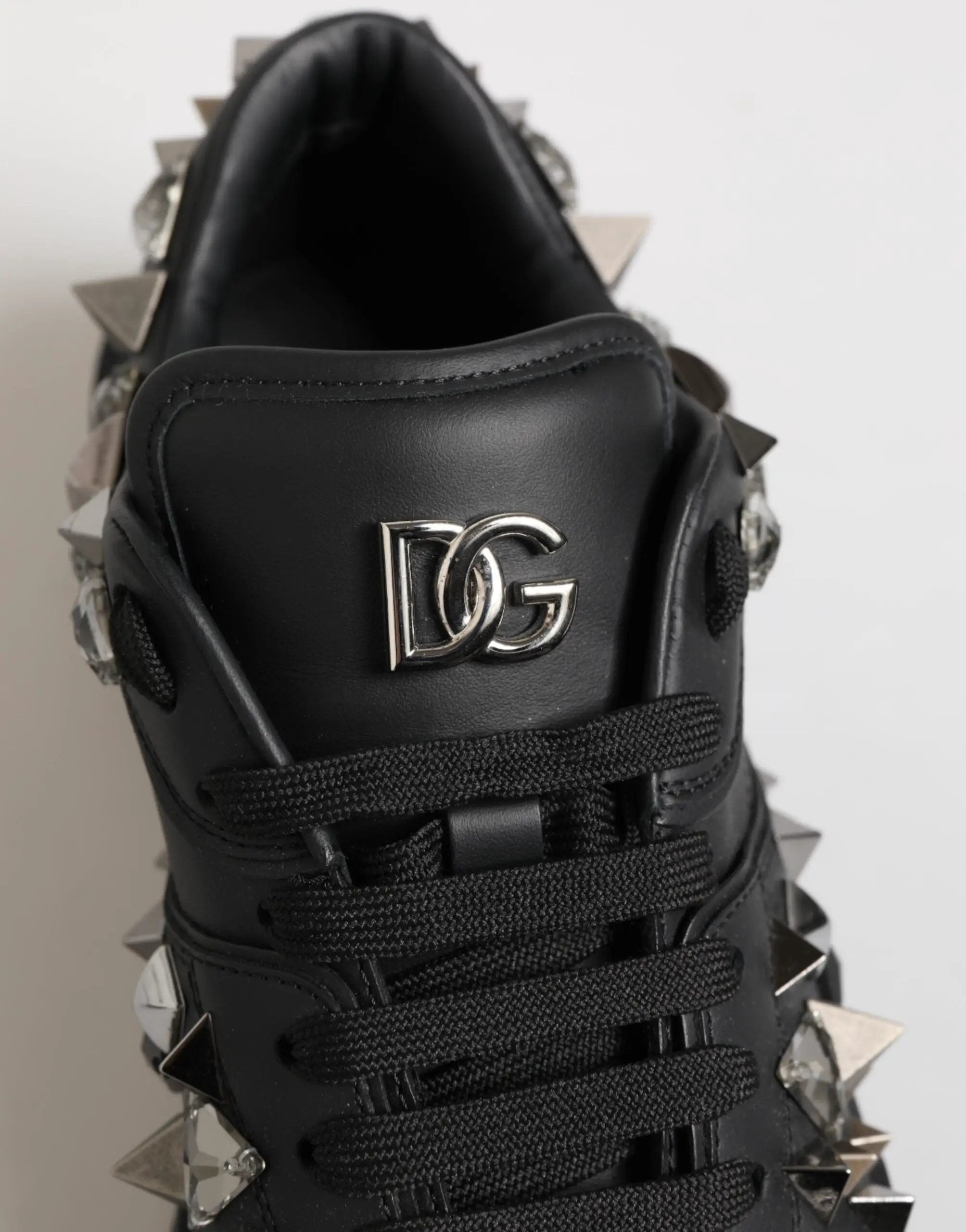 Dolce & Gabbana Black Leather Studded Low Top Sneakers Shoes