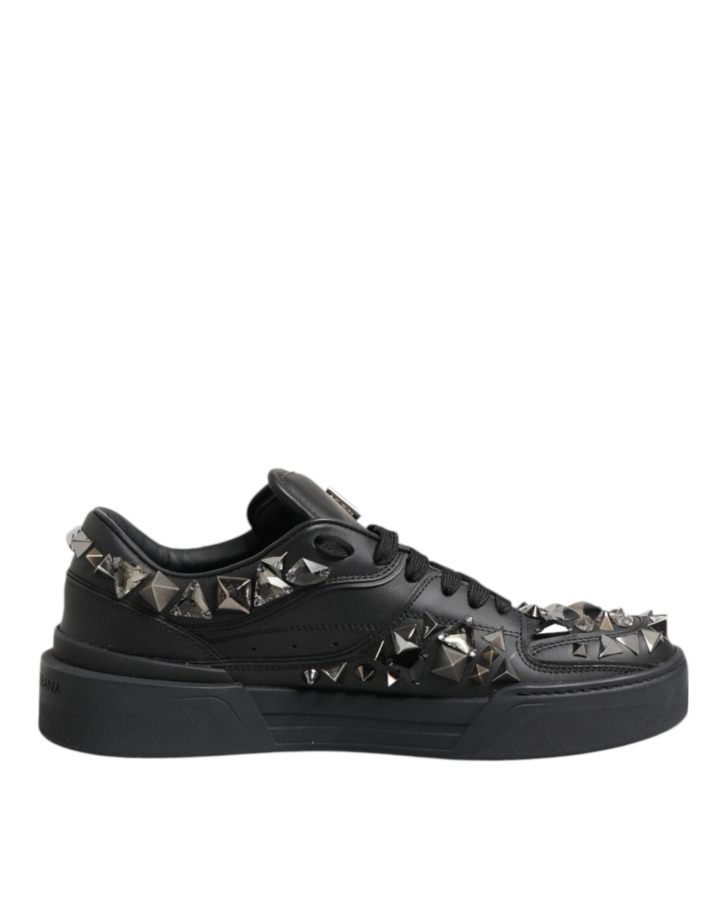 Dolce & Gabbana Black Leather Studded Low Top Sneakers Shoes by Dolce & Gabbana