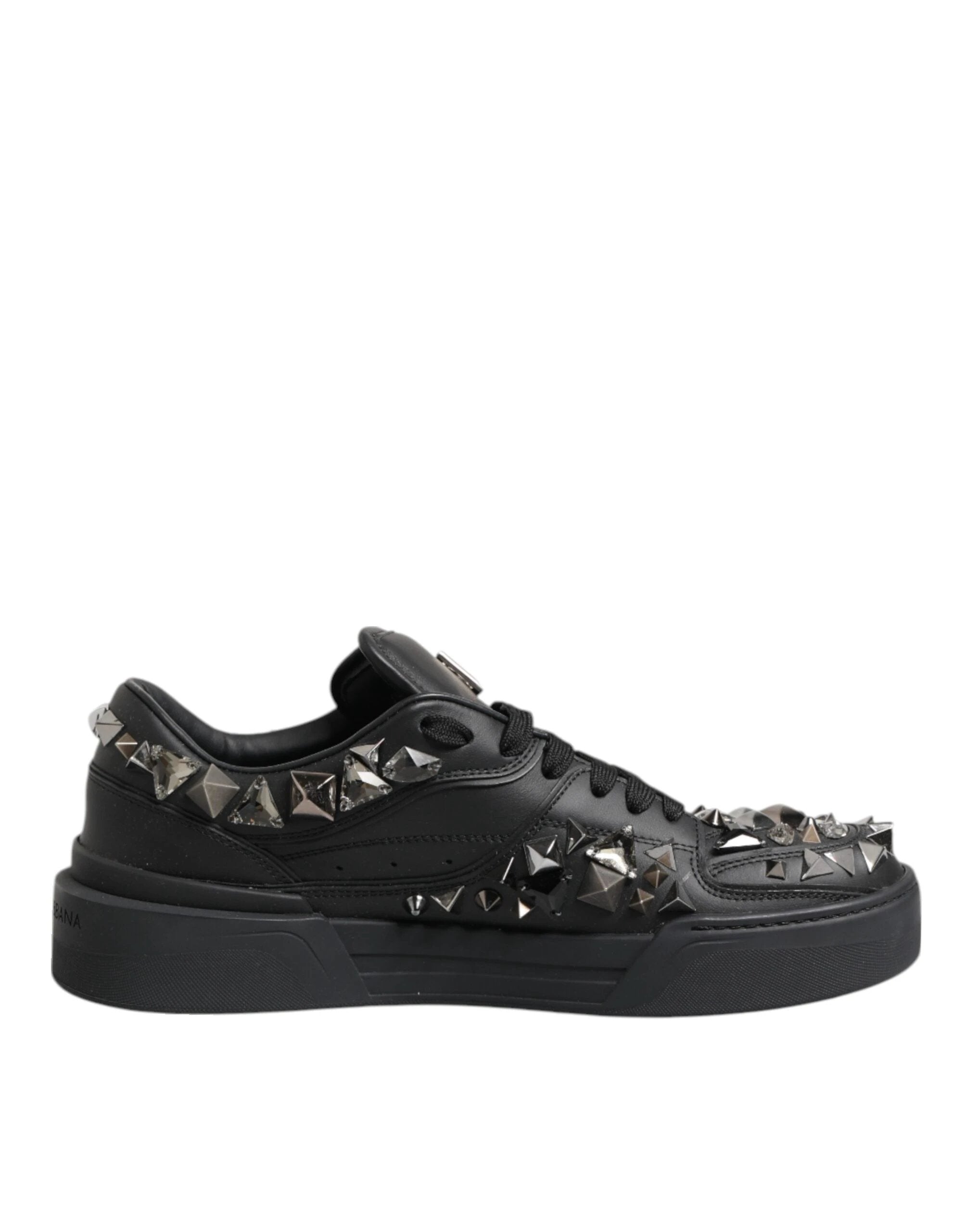 Dolce & Gabbana Black Leather Studded Low Top Sneakers Shoes by Dolce & Gabbana