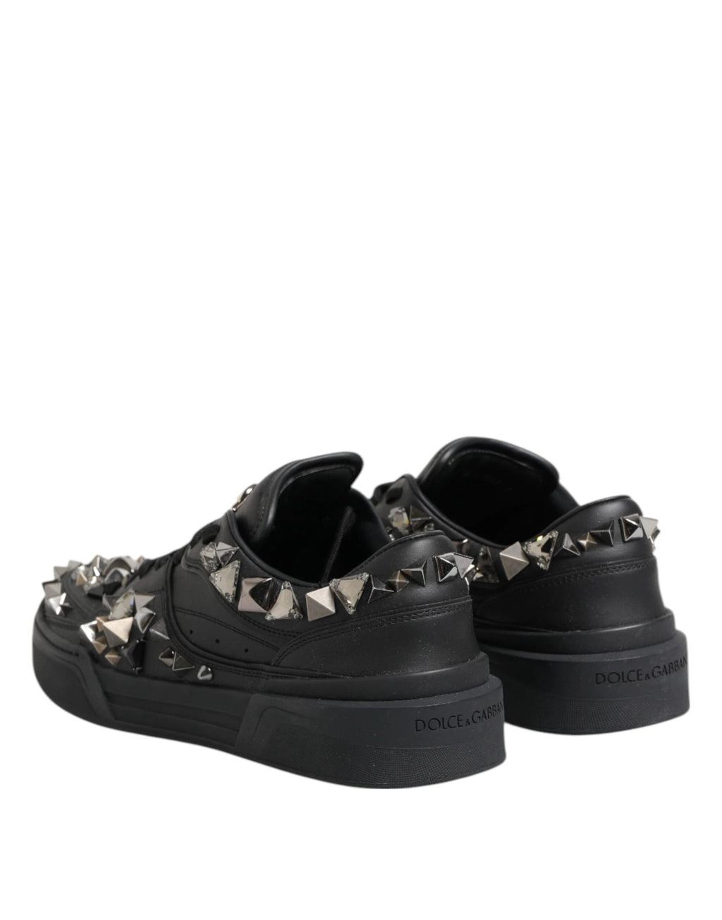 Dolce & Gabbana Black Leather Studded Low Top Sneakers Shoes by Dolce & Gabbana