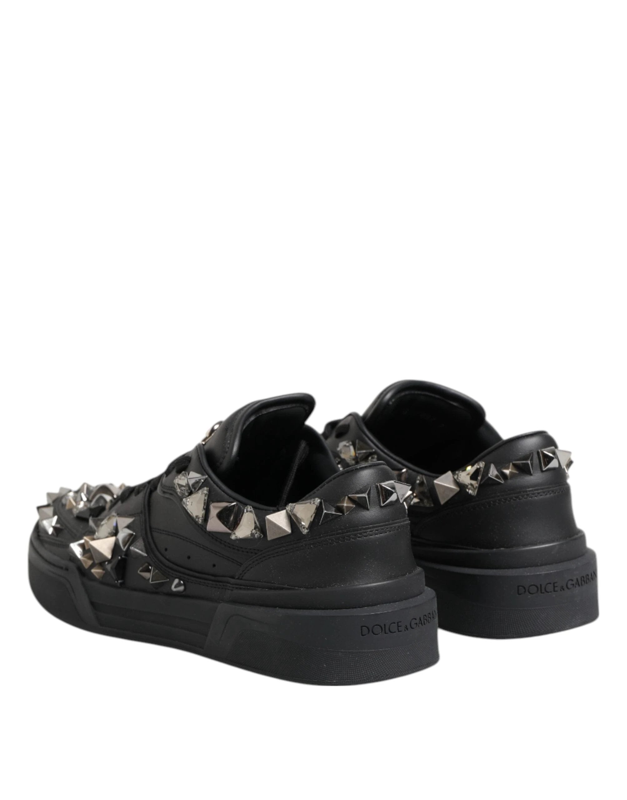 Dolce & Gabbana Black Leather Studded Low Top Sneakers Shoes by Dolce & Gabbana