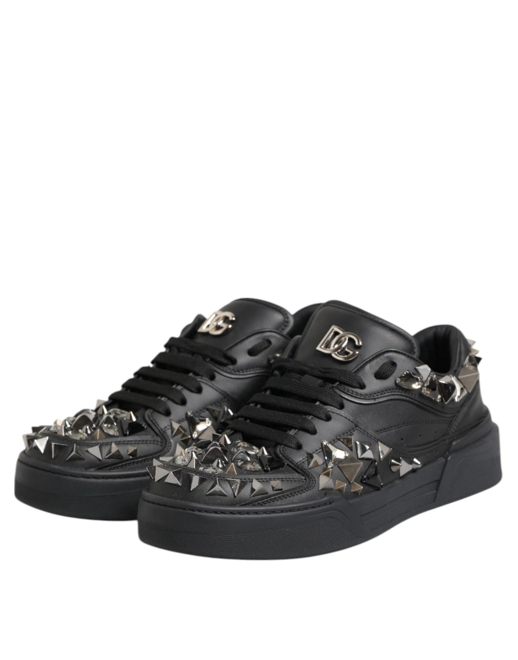 Dolce & Gabbana Black Leather Studded Low Top Sneakers Shoes by Dolce & Gabbana