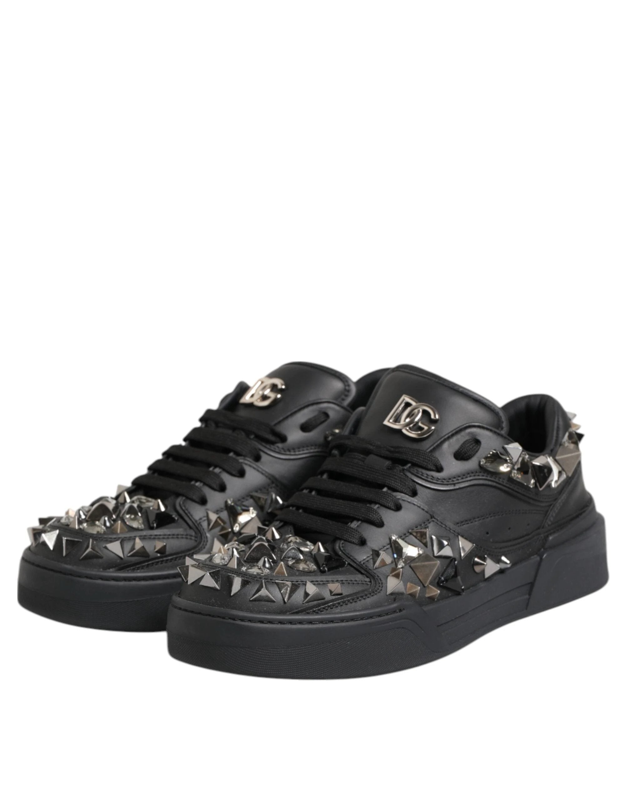 Dolce & Gabbana Black Leather Studded Low Top Sneakers Shoes by Dolce & Gabbana