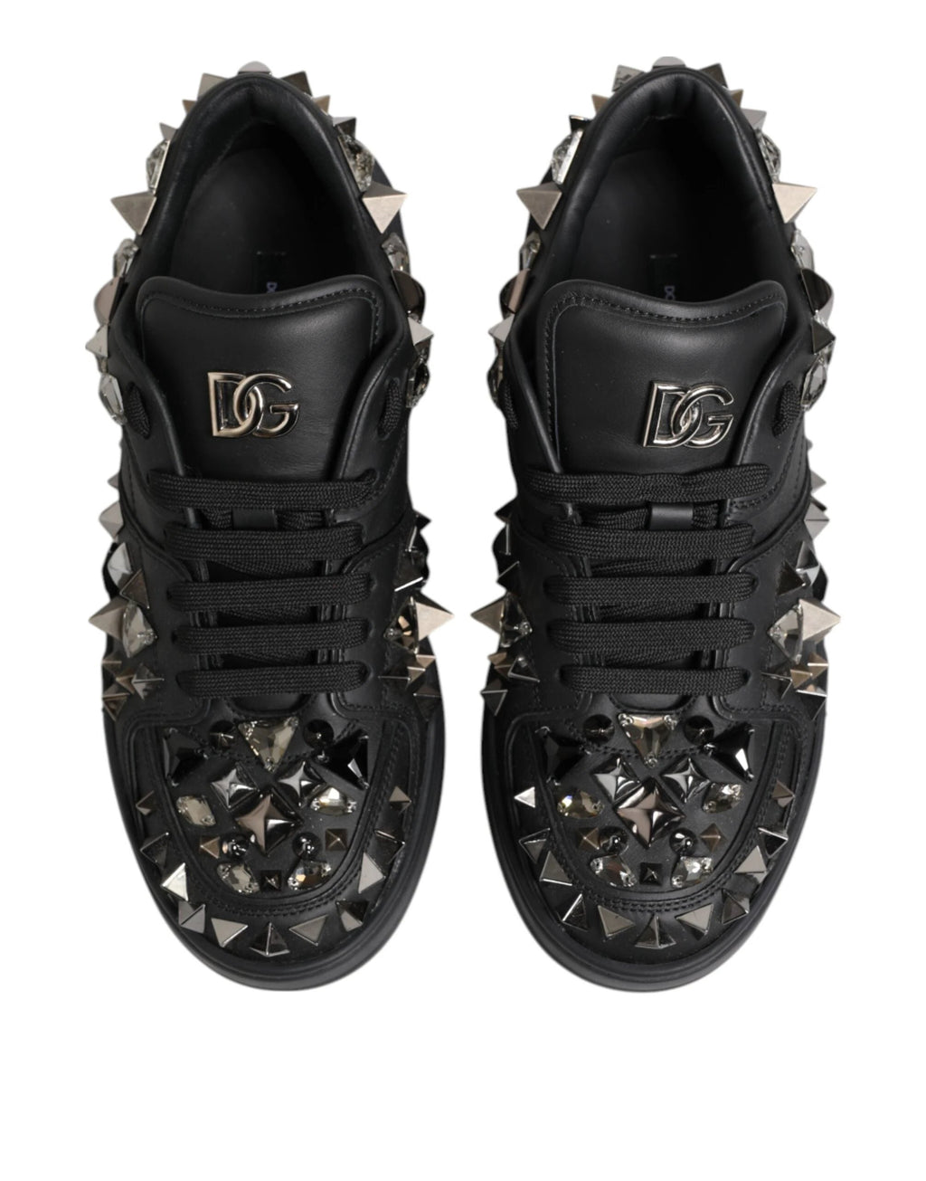 Dolce & Gabbana Black Leather Studded Low Top Sneakers Shoes by Dolce & Gabbana