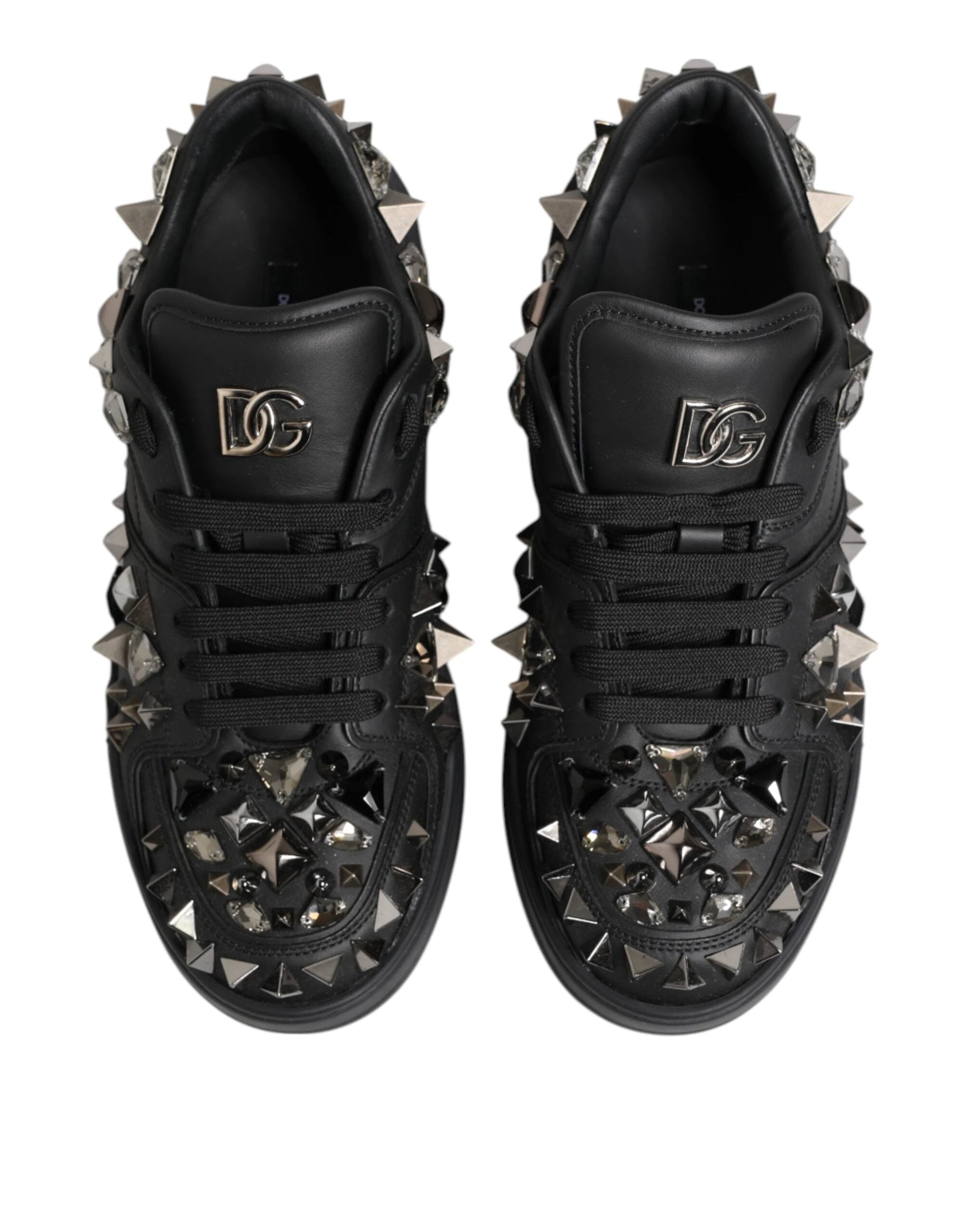 Dolce & Gabbana Black Leather Studded Low Top Sneakers Shoes by Dolce & Gabbana