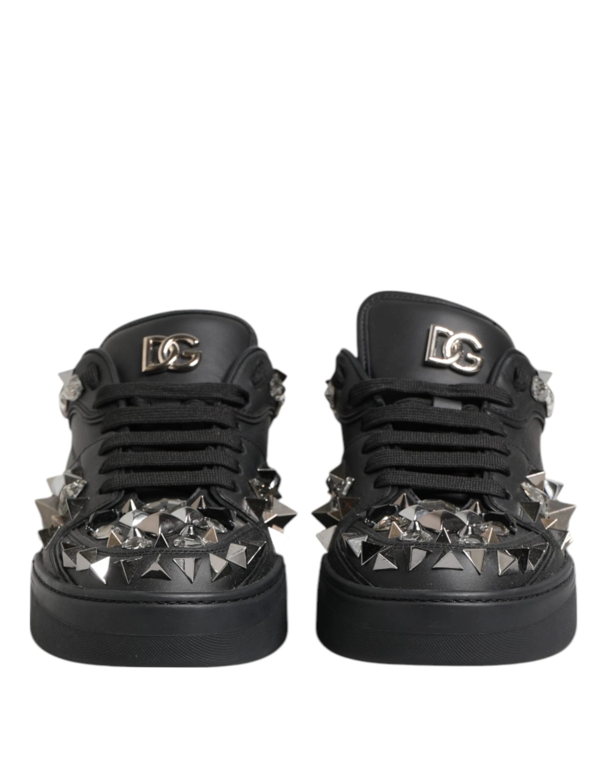Dolce & Gabbana Black Leather Studded Low Top Sneakers Shoes by Dolce & Gabbana
