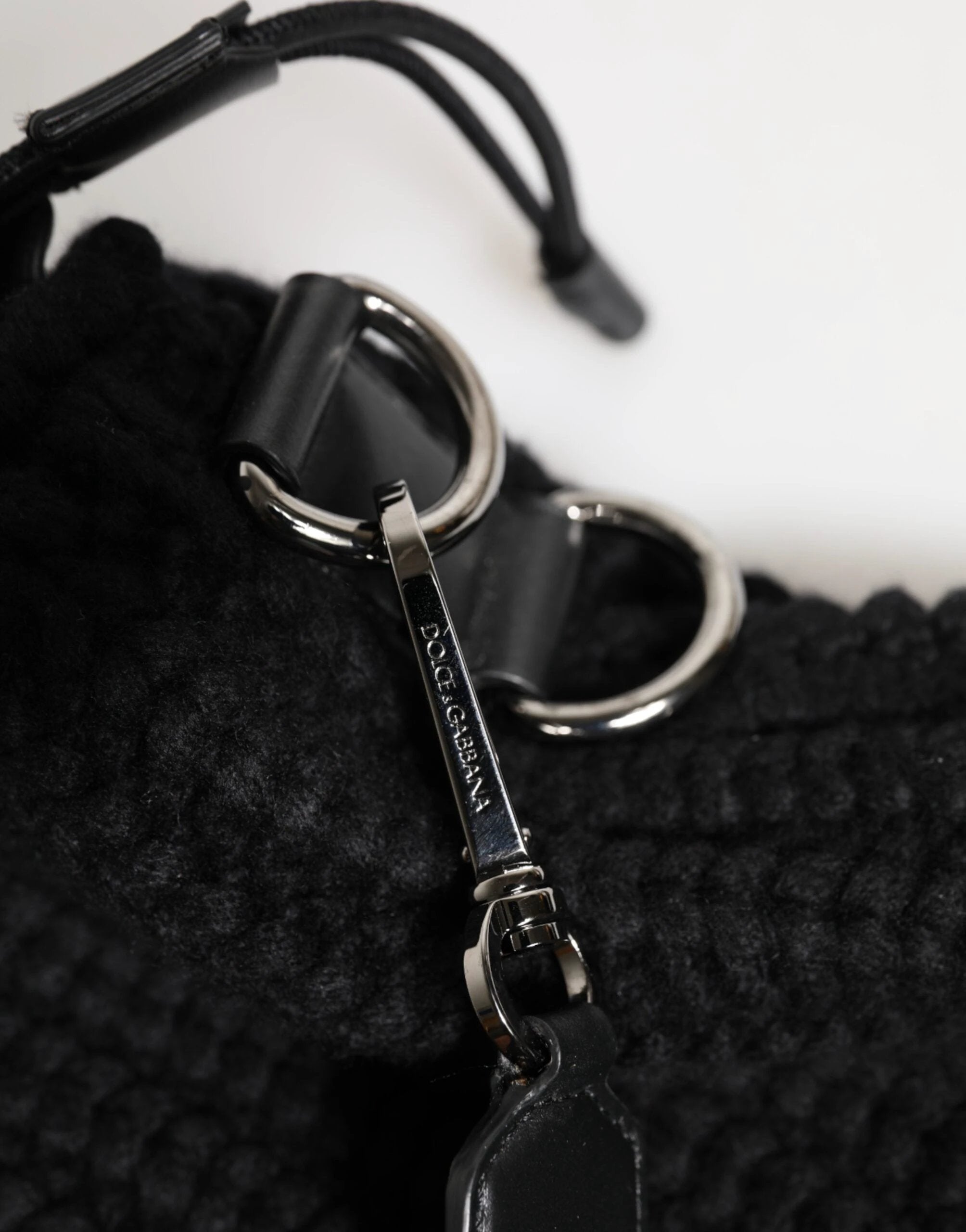 Dolce & Gabbana Black Cashmere Knitted Leather Shoulder Women Borse Bag by Dolce & Gabbana