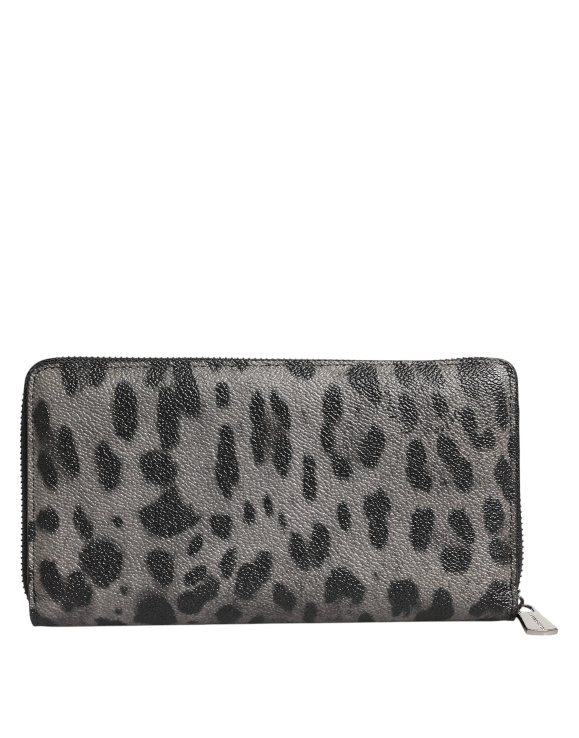 Dolce & Gabbana Black Gray Leopard Leather Zip Around Continental Wallet by Dolce & Gabbana