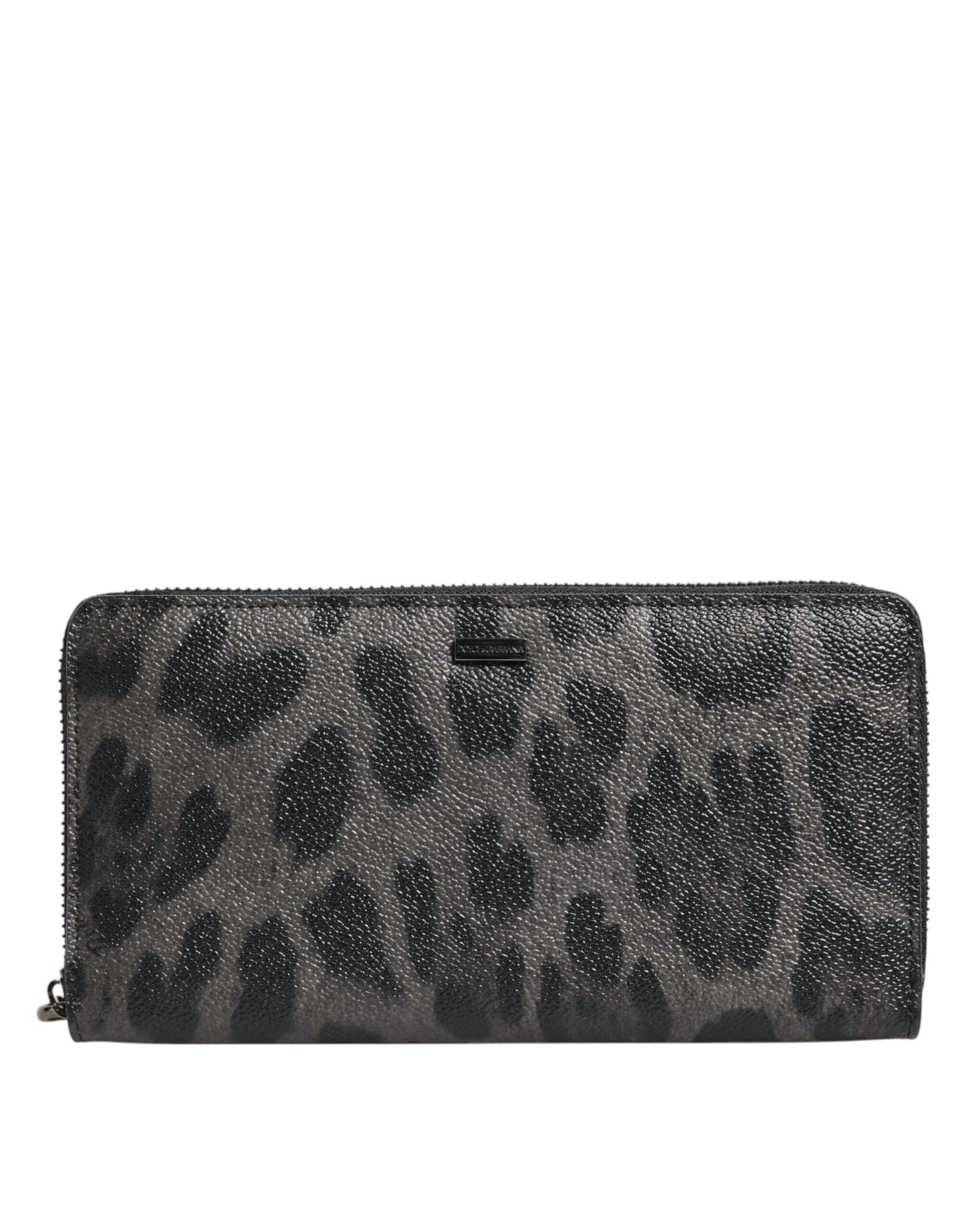Dolce & Gabbana Black Gray Leopard Leather Zip Around Continental Wallet by Dolce & Gabbana