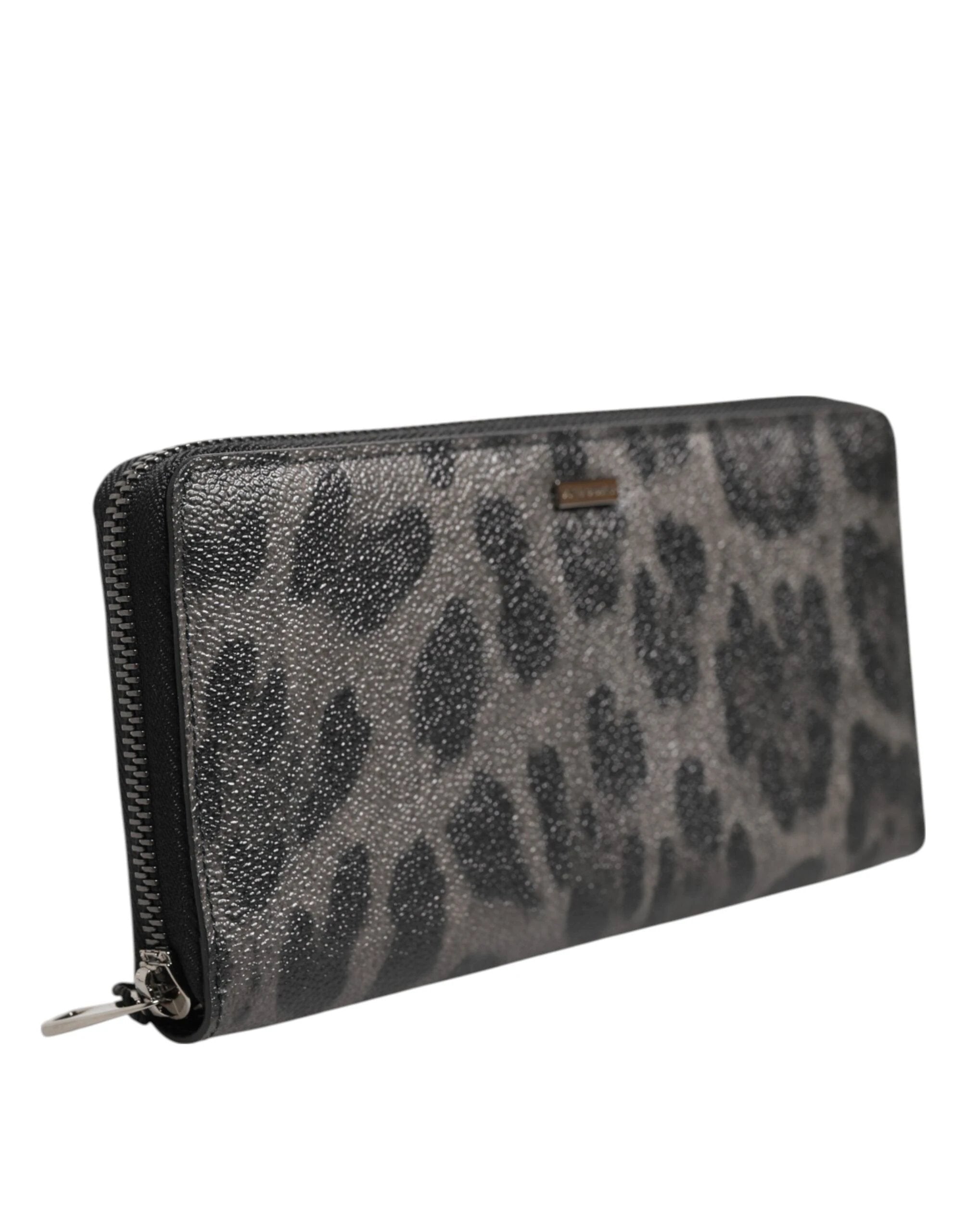 Dolce & Gabbana Black Gray Leopard Leather Zip Around Continental Wallet by Dolce & Gabbana