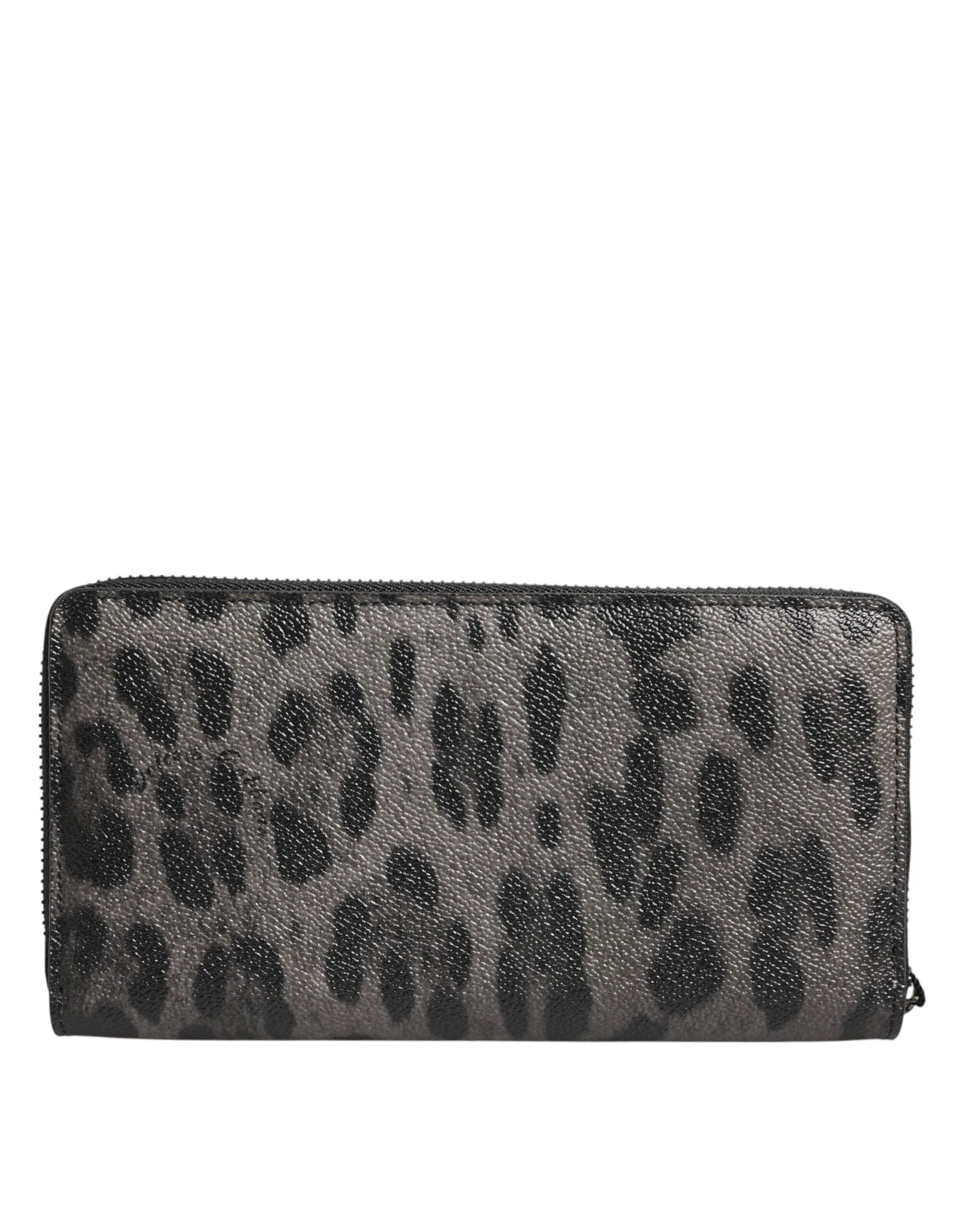 Dolce & Gabbana Black Gray Leopard Leather Zip Around Continental Wallet by Dolce & Gabbana