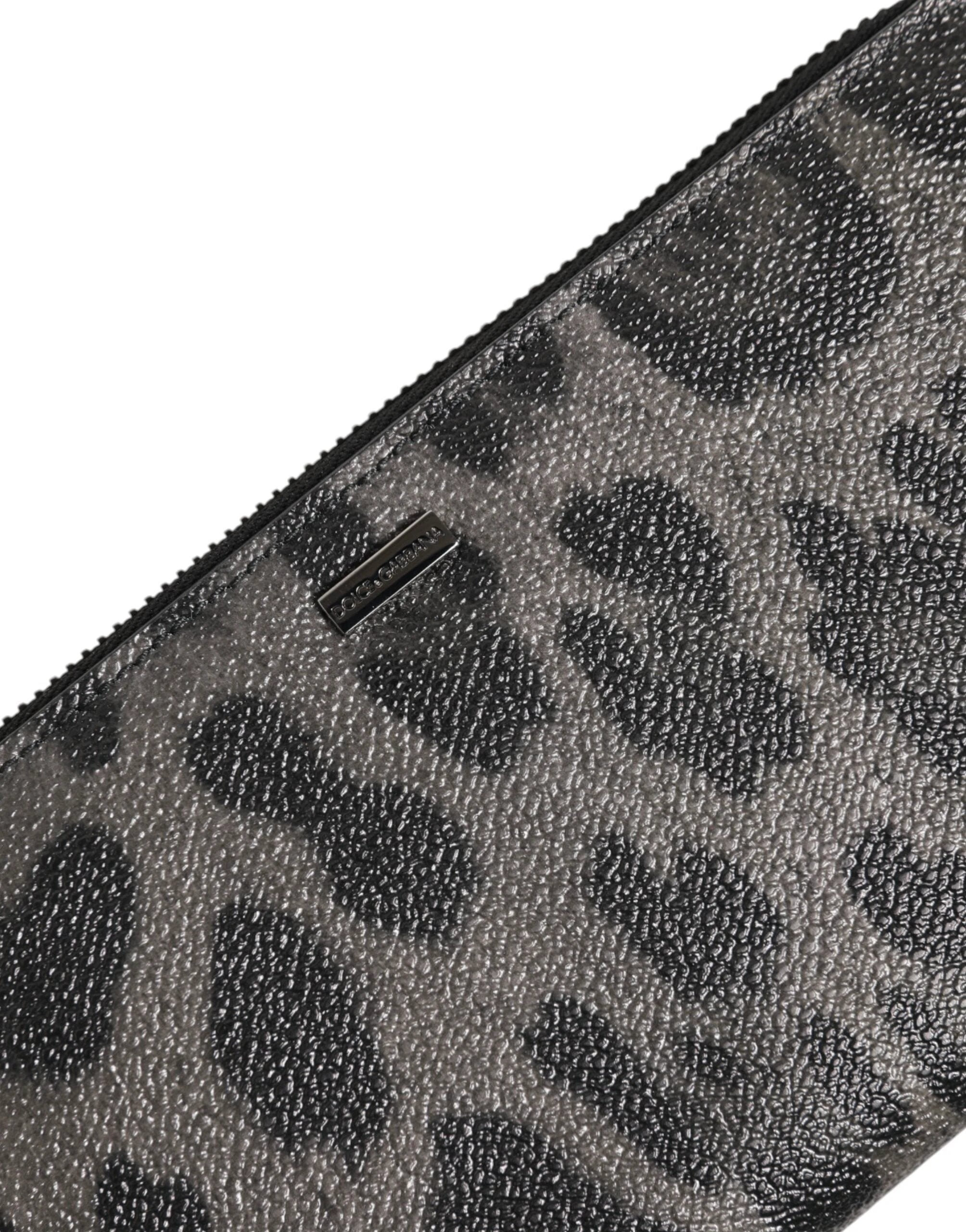 Dolce & Gabbana Black Gray Leopard Leather Zip Around Continental Wallet by Dolce & Gabbana