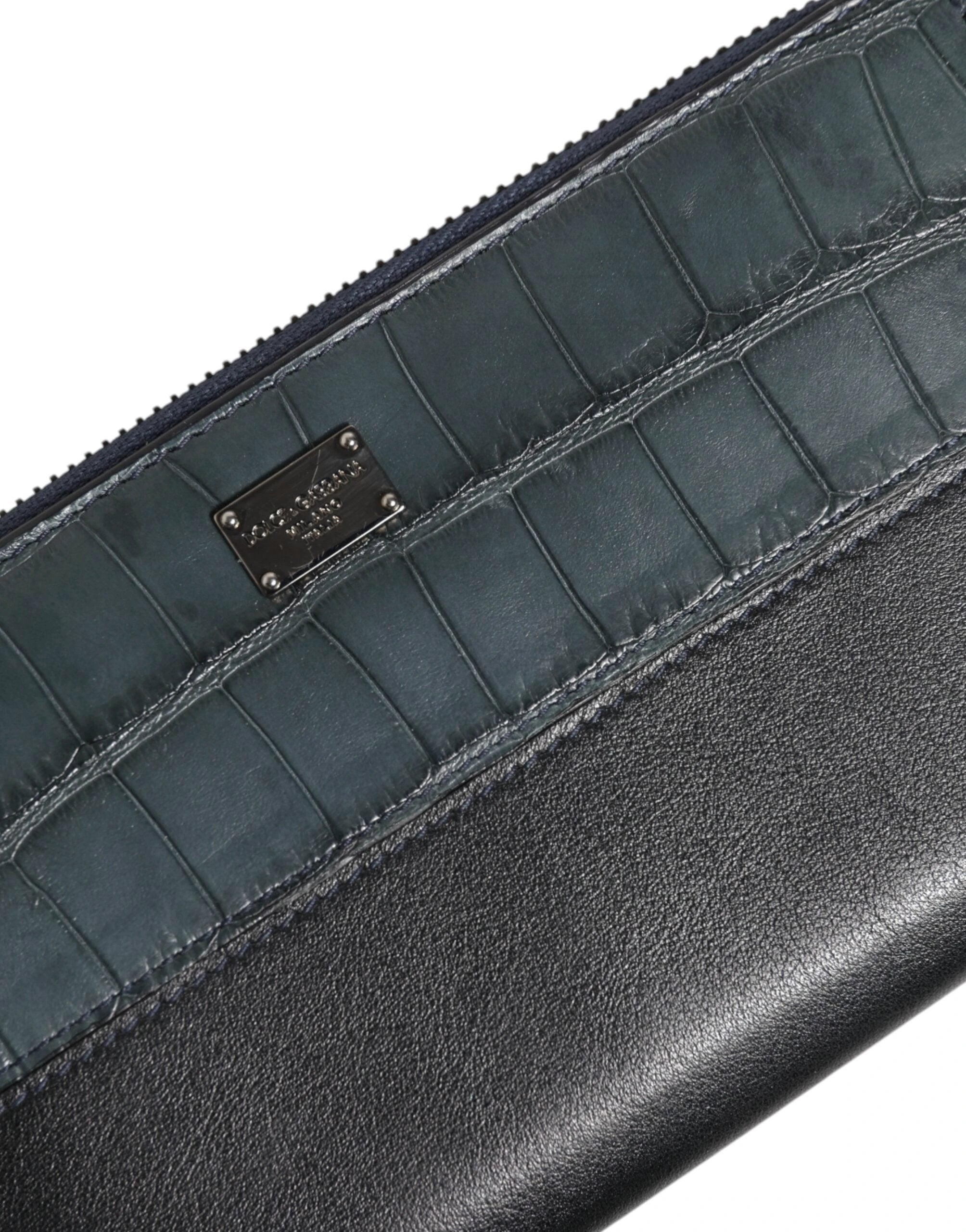 Dolce & Gabbana Black Blue Exotic Leather Men Continental Clutch Wallet by Dolce & Gabbana