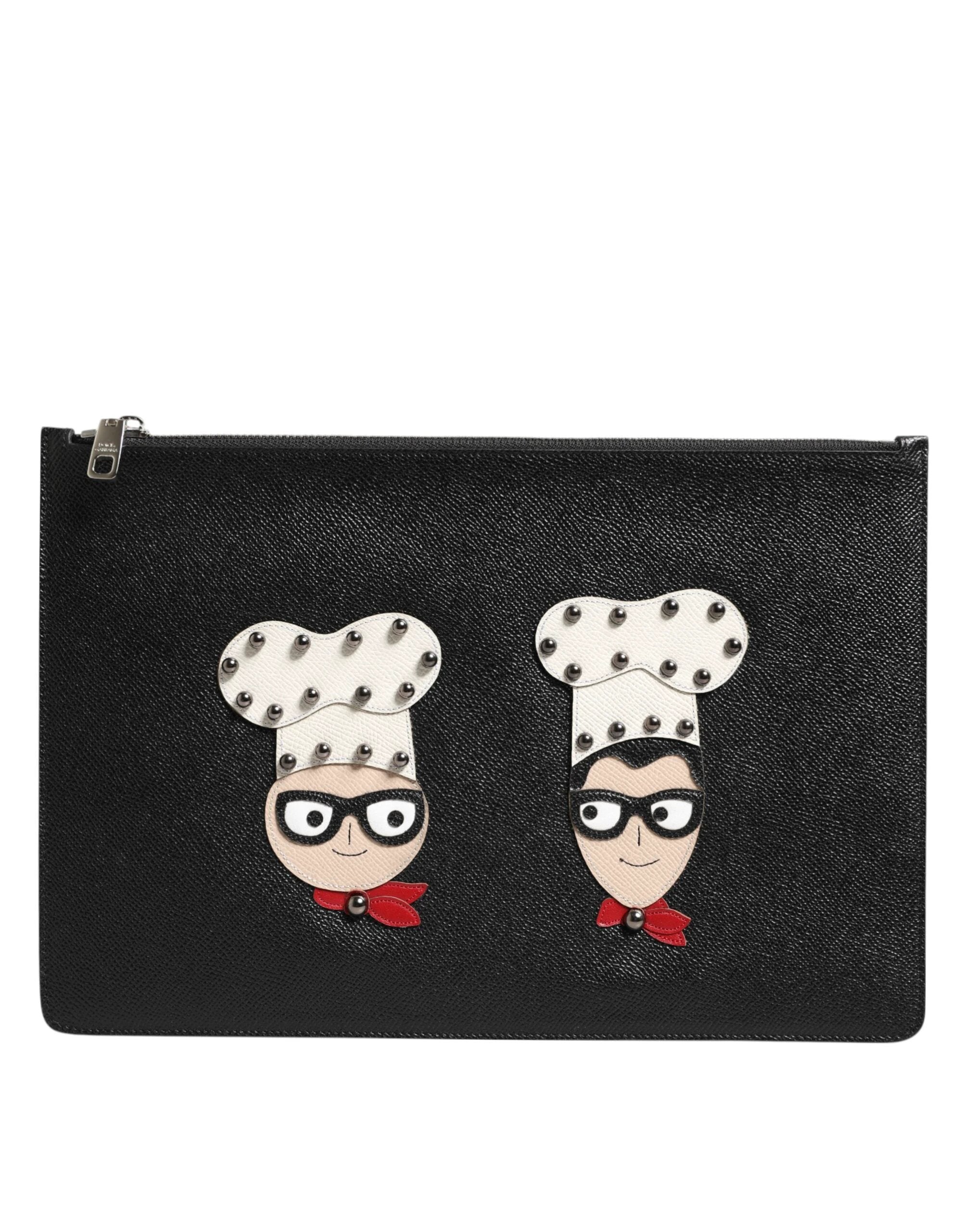 Dolce & Gabbana Black Leather #DGFAMILY Embellished Men Clutch Pouch Bag by Dolce & Gabbana