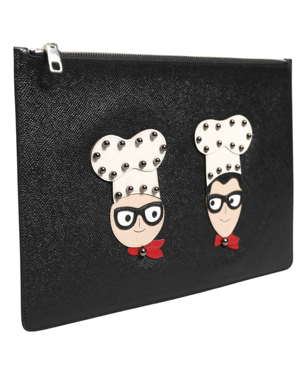 Dolce & Gabbana Black Leather #DGFAMILY Embellished Men Clutch Pouch Bag by Dolce & Gabbana