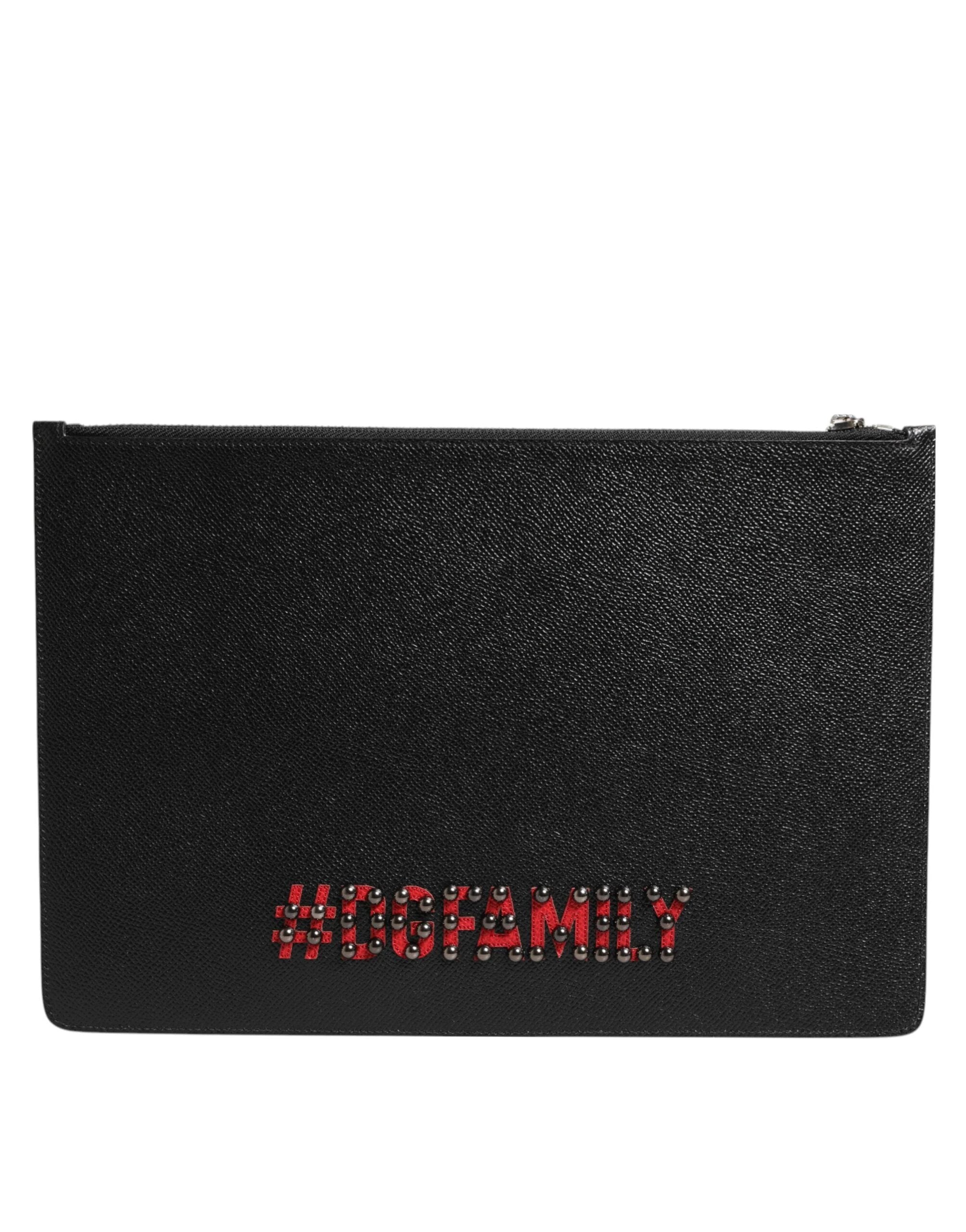 Dolce & Gabbana Black Leather #DGFAMILY Embellished Men Clutch Pouch Bag by Dolce & Gabbana