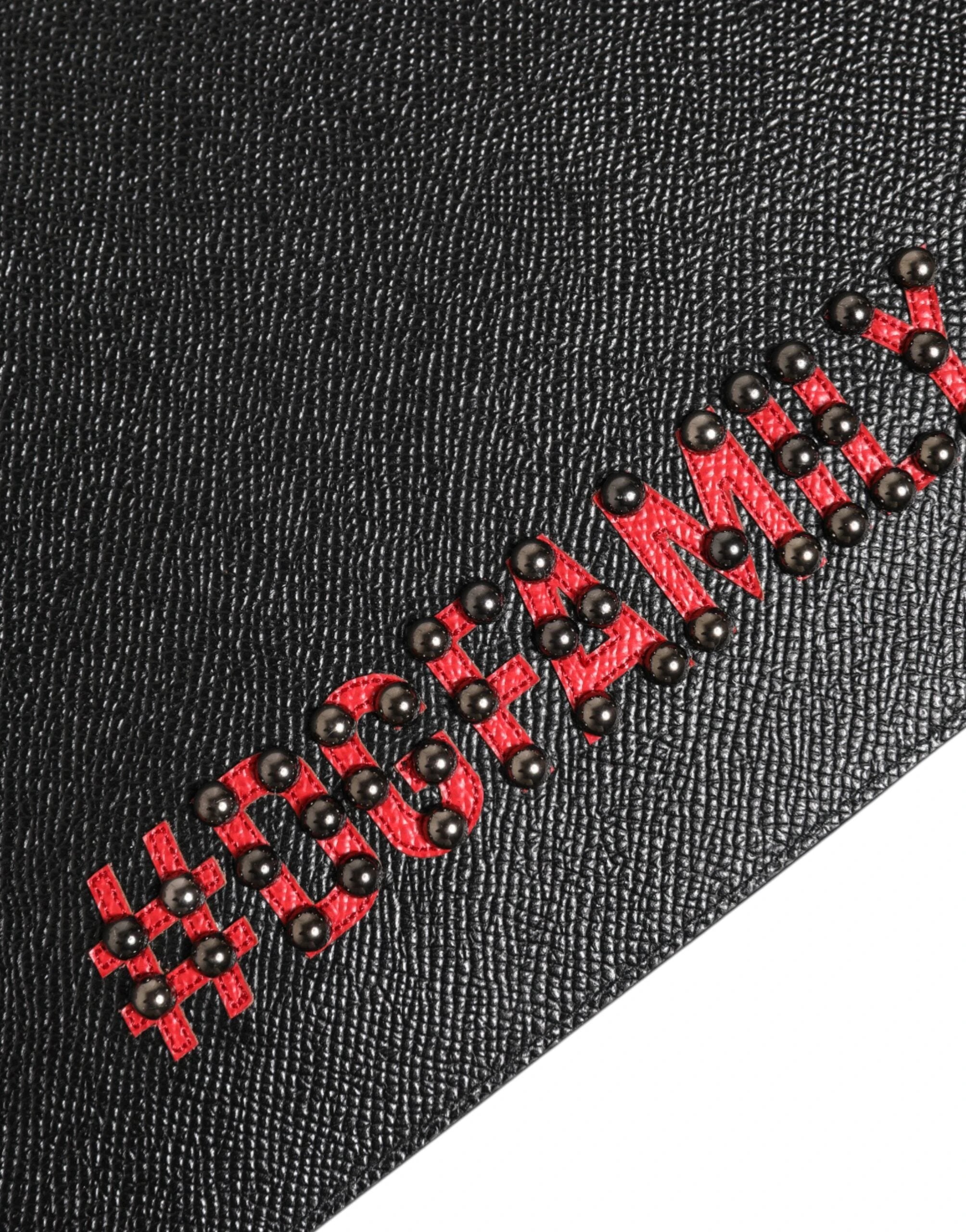 Dolce & Gabbana Black Leather #DGFAMILY Embellished Men Clutch Pouch Bag by Dolce & Gabbana