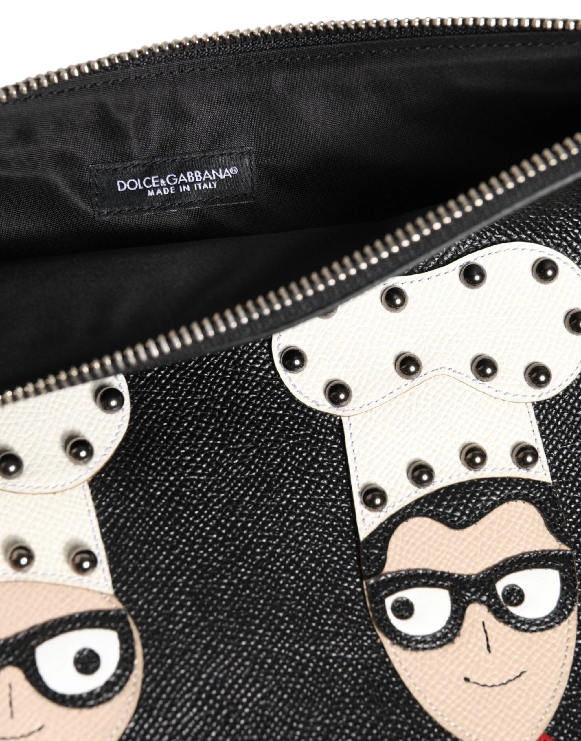 Dolce & Gabbana Black Leather #DGFAMILY Embellished Men Clutch Pouch Bag by Dolce & Gabbana
