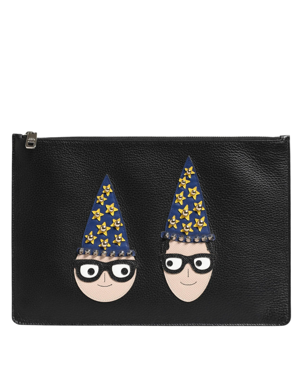 Dolce & Gabbana Black Leather #DGFAMILY Embellished Men Clutch Pouch Bag by Dolce & Gabbana