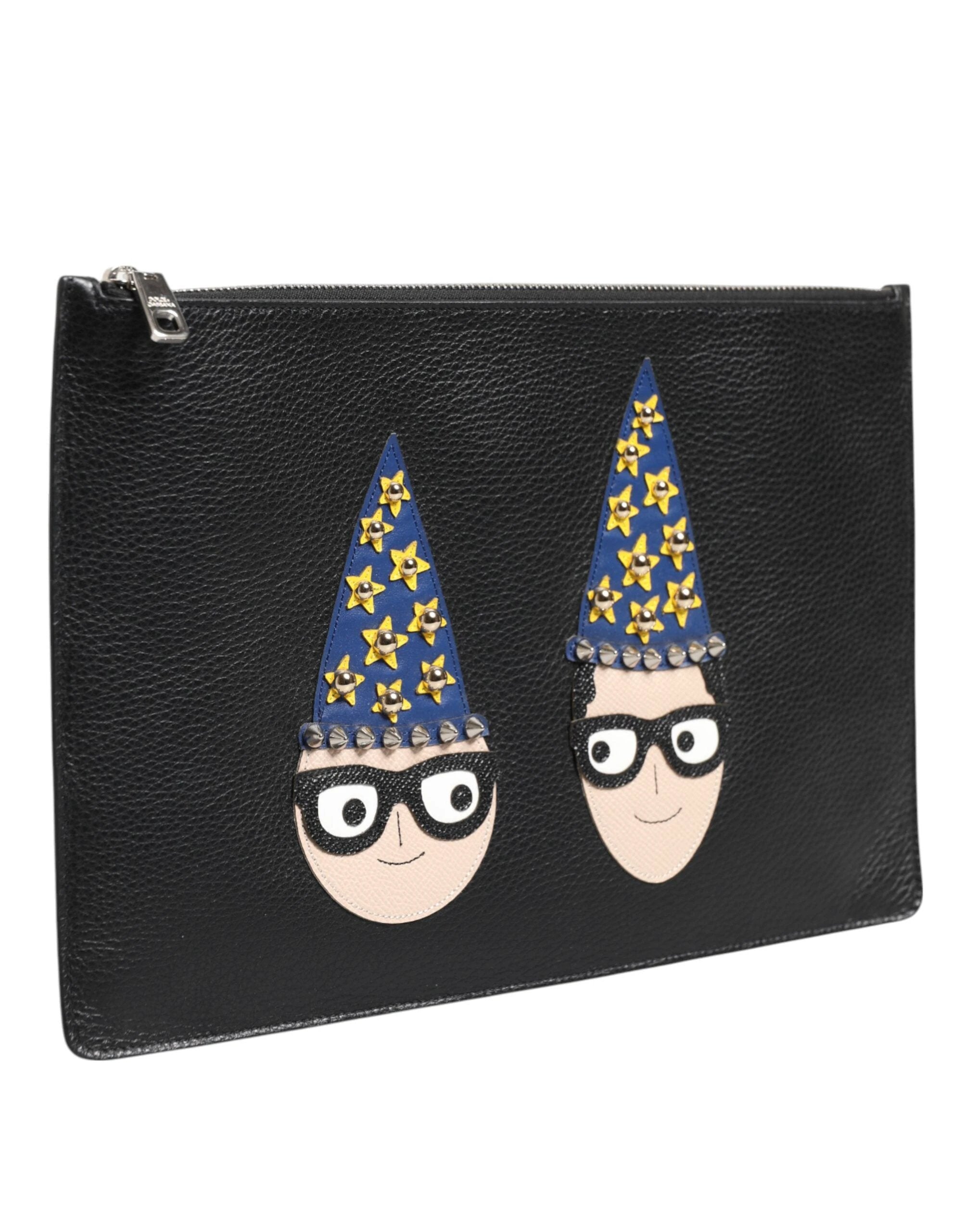 Dolce & Gabbana Black Leather #DGFAMILY Embellished Men Clutch Pouch Bag by Dolce & Gabbana