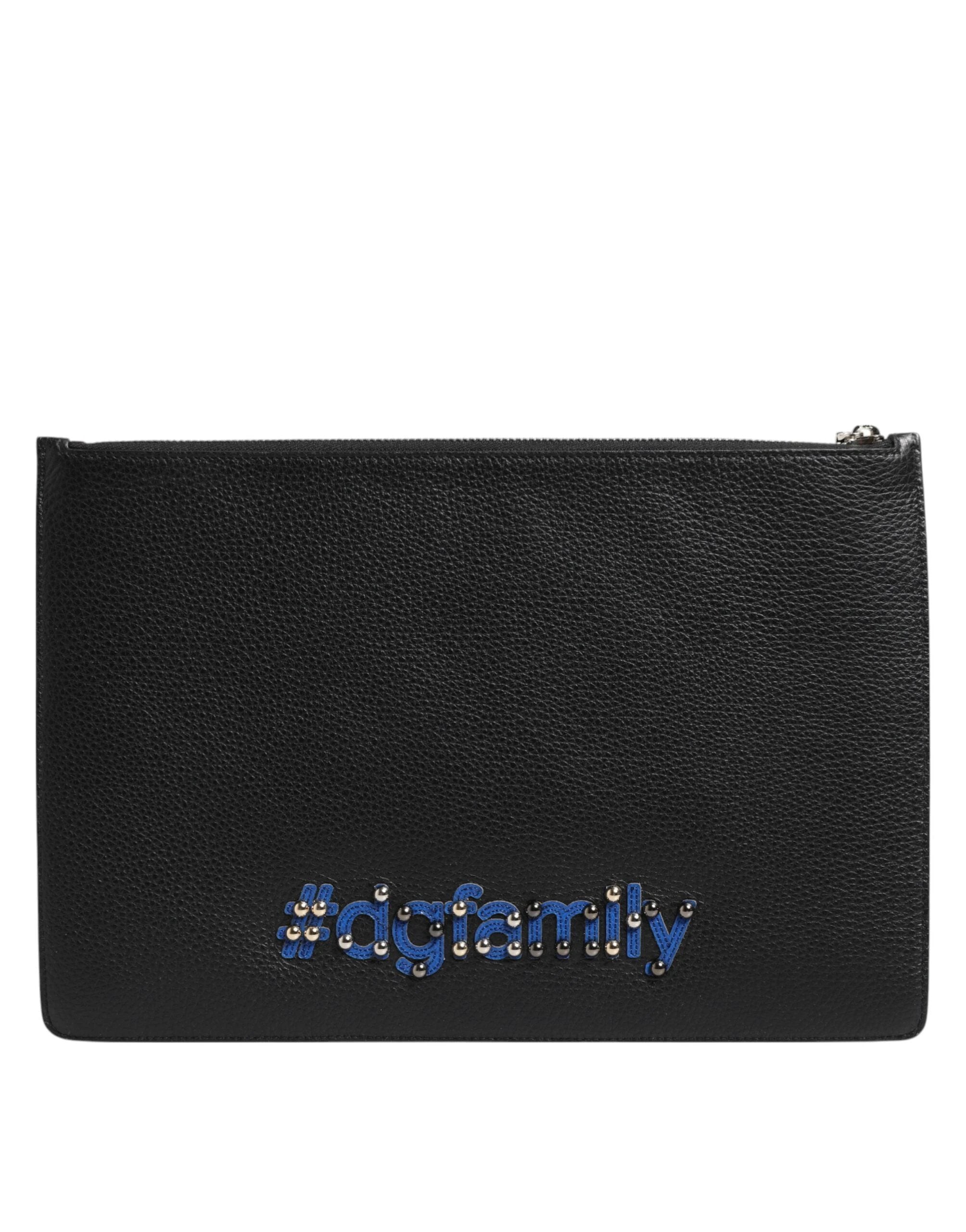 Dolce & Gabbana Black Leather #DGFAMILY Embellished Men Clutch Pouch Bag by Dolce & Gabbana