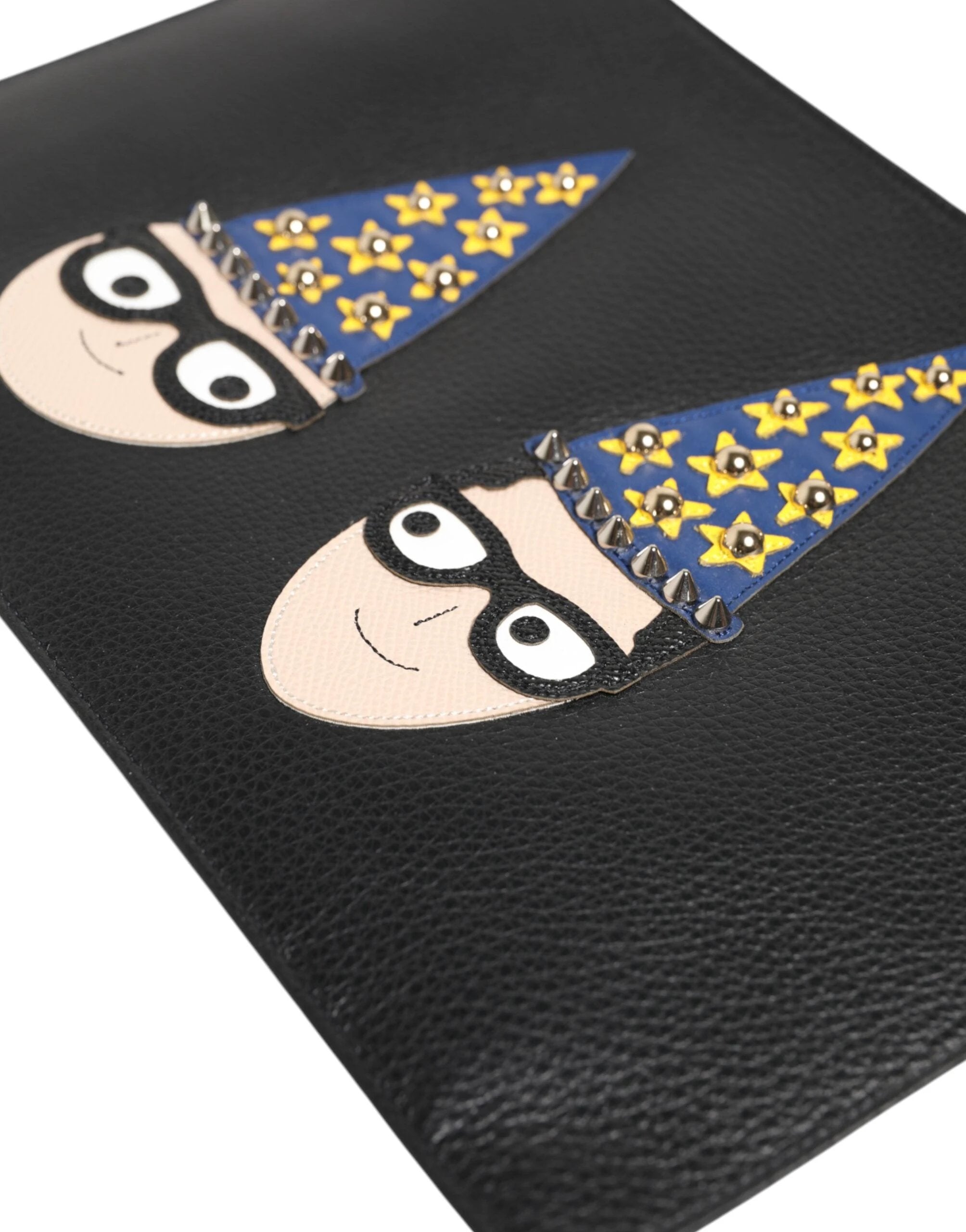 Dolce & Gabbana Black Leather #DGFAMILY Embellished Men Clutch Pouch Bag by Dolce & Gabbana