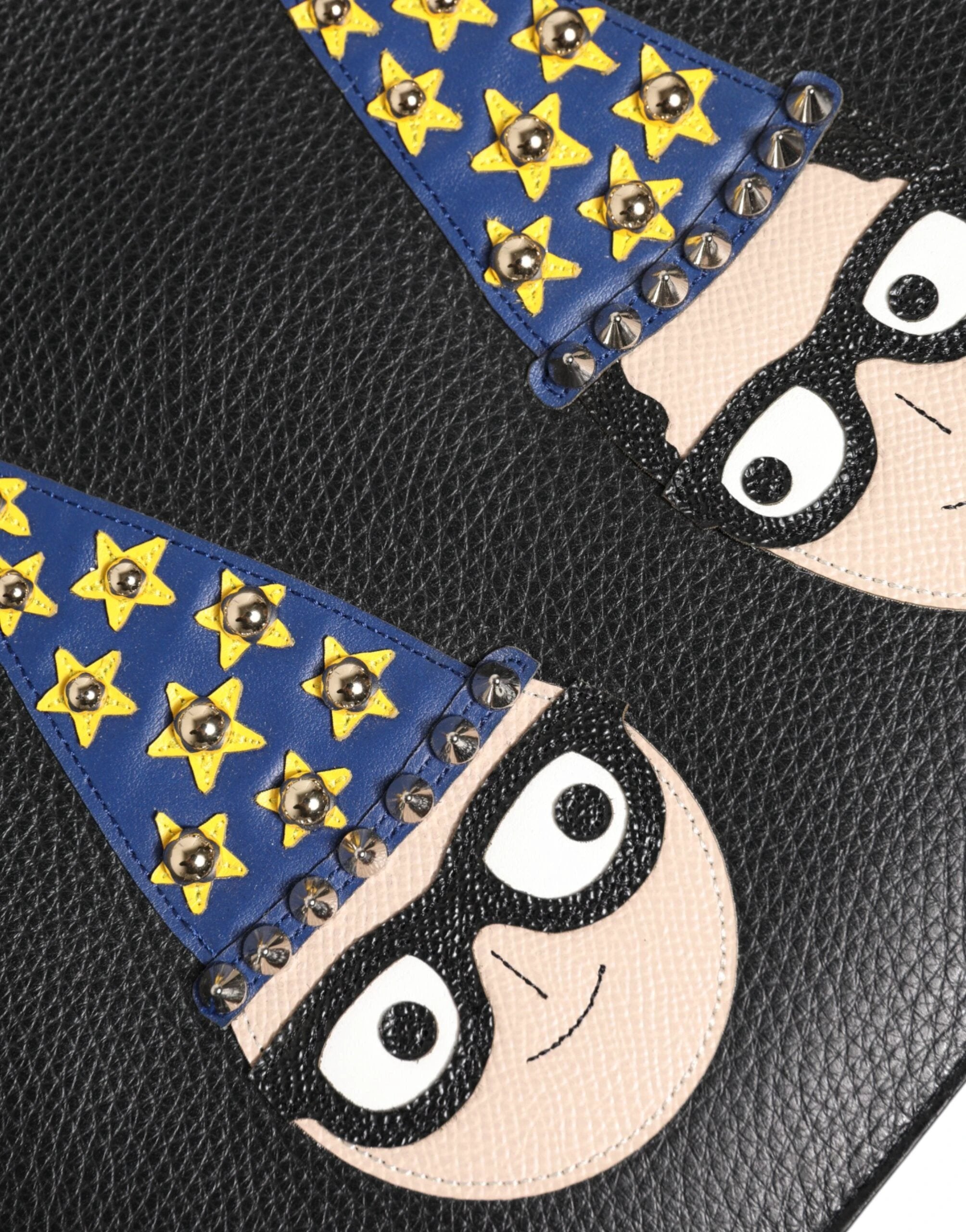Dolce & Gabbana Black Leather #DGFAMILY Embellished Men Clutch Pouch Bag by Dolce & Gabbana