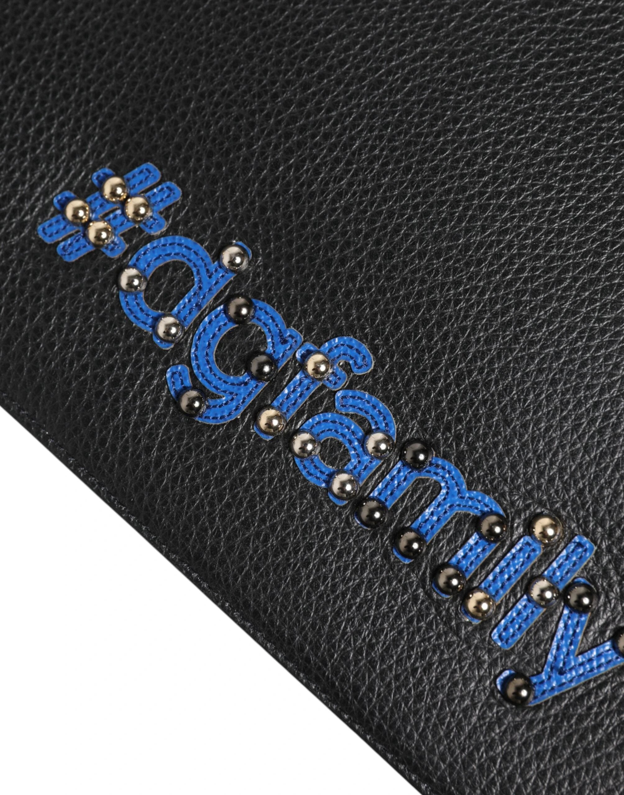 Dolce & Gabbana Black Leather #DGFAMILY Embellished Men Clutch Pouch Bag by Dolce & Gabbana
