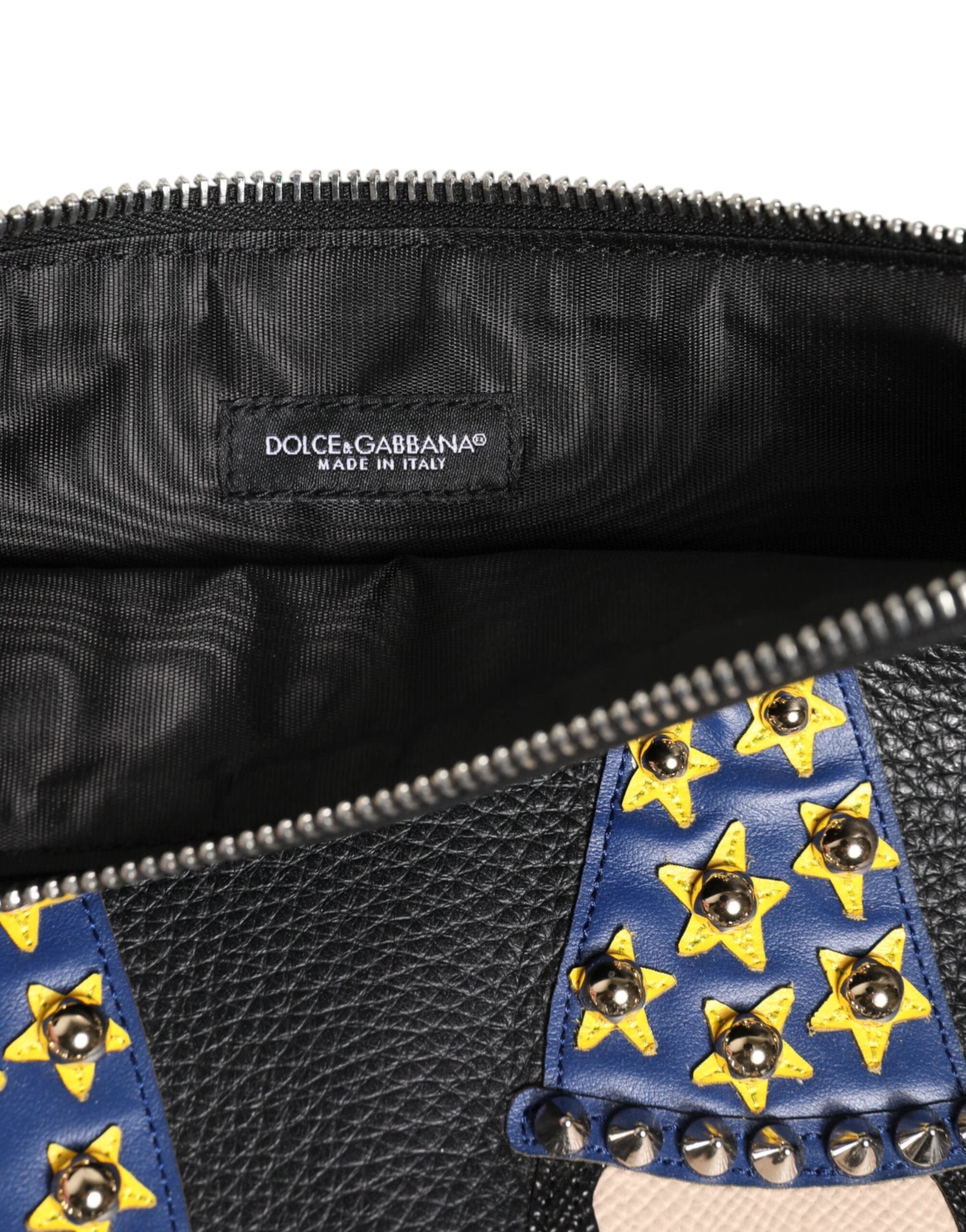 Dolce & Gabbana Black Leather #DGFAMILY Embellished Men Clutch Pouch Bag by Dolce & Gabbana