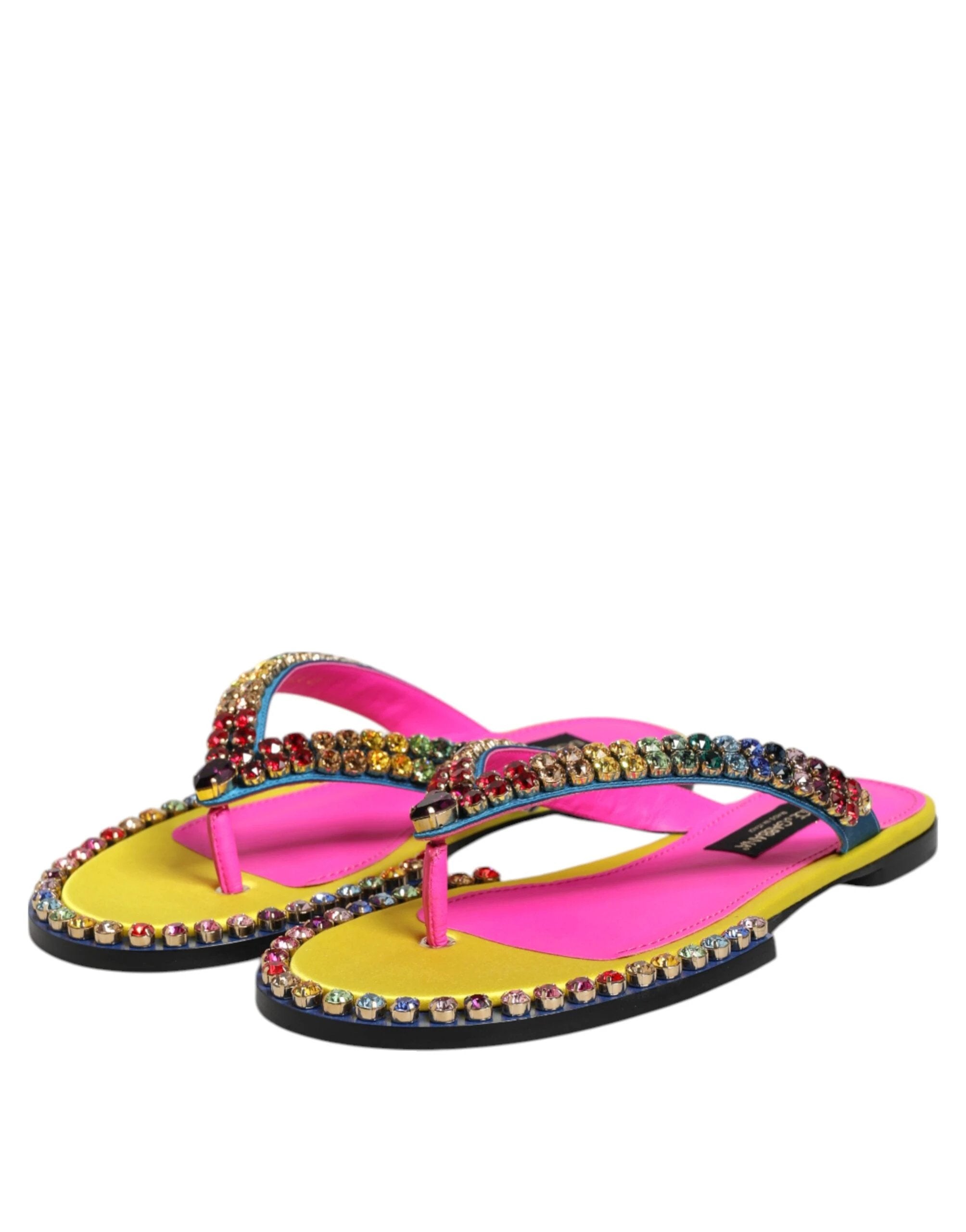 Dolce & Gabbana Multicolor Rhinestone Flip Flop Flat Sandals Shoes by Dolce & Gabbana
