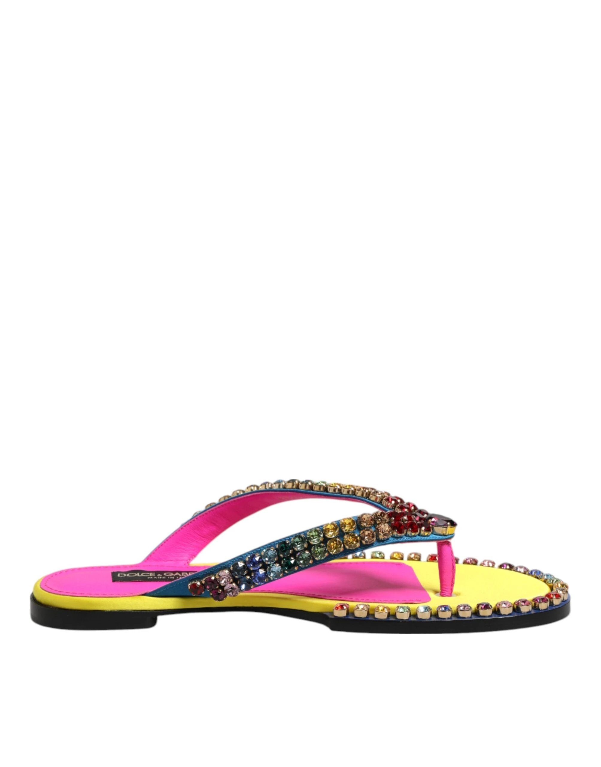 Dolce & Gabbana Multicolor Rhinestone Flip Flop Flat Sandals Shoes by Dolce & Gabbana
