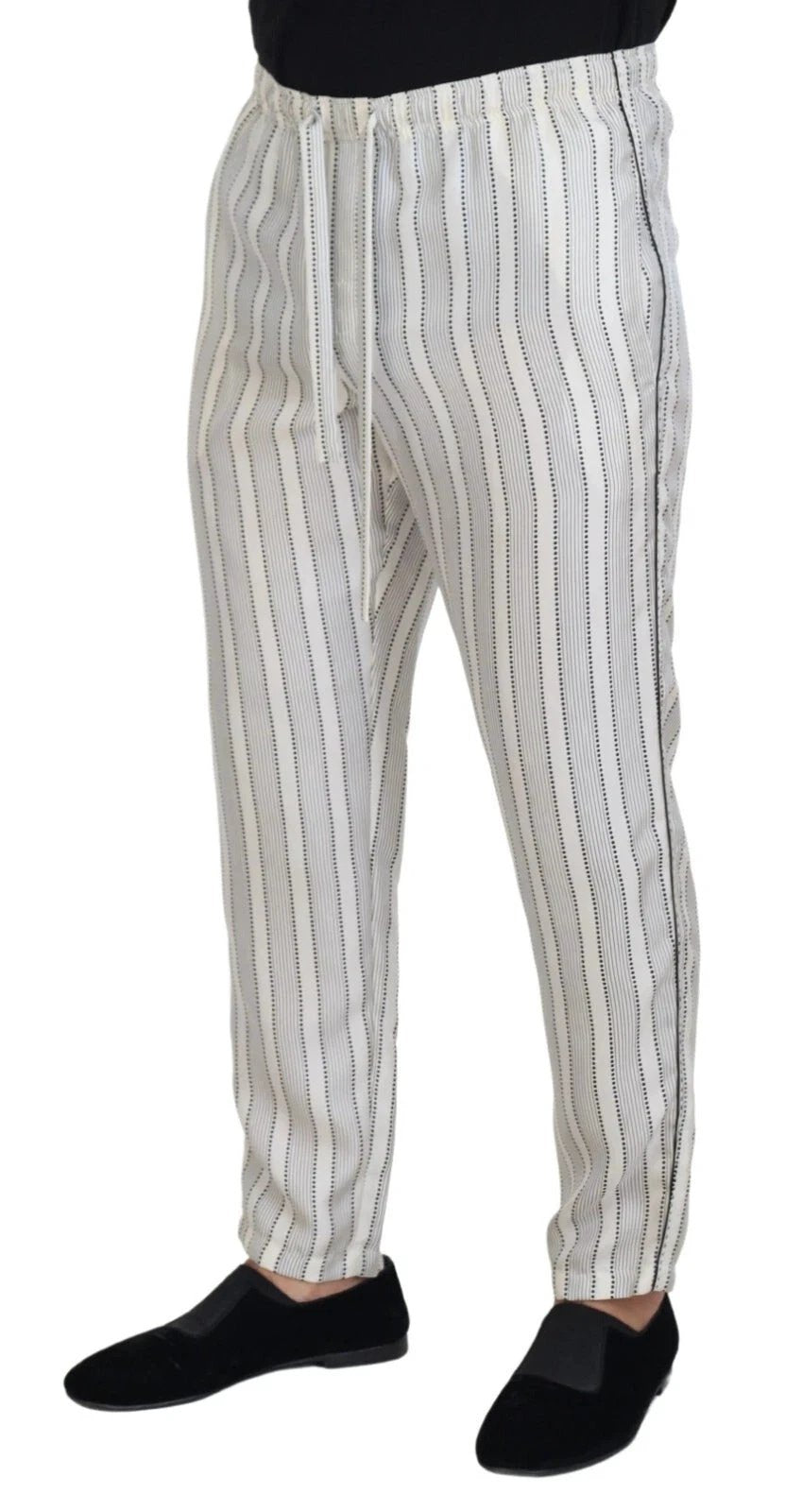 Dolce & Gabbana White Stripes Silk Lounge Trouser Pants by Dolce & Gabbana
