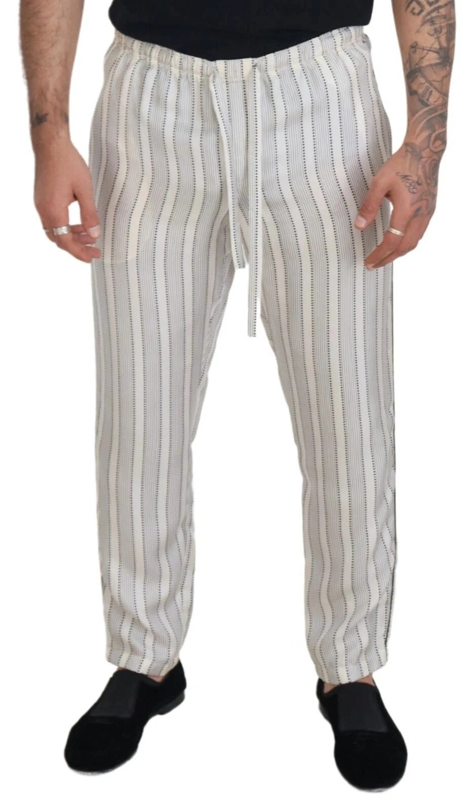 Dolce & Gabbana White Stripes Silk Lounge Trouser Pants by Dolce & Gabbana