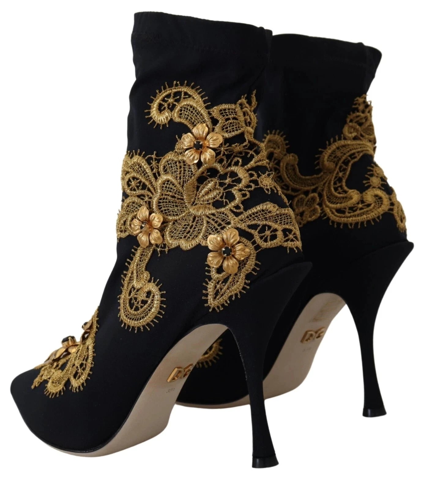 Dolce & Gabbana Black Gold Embroidery Crystal Boots Shoes by Dolce & Gabbana