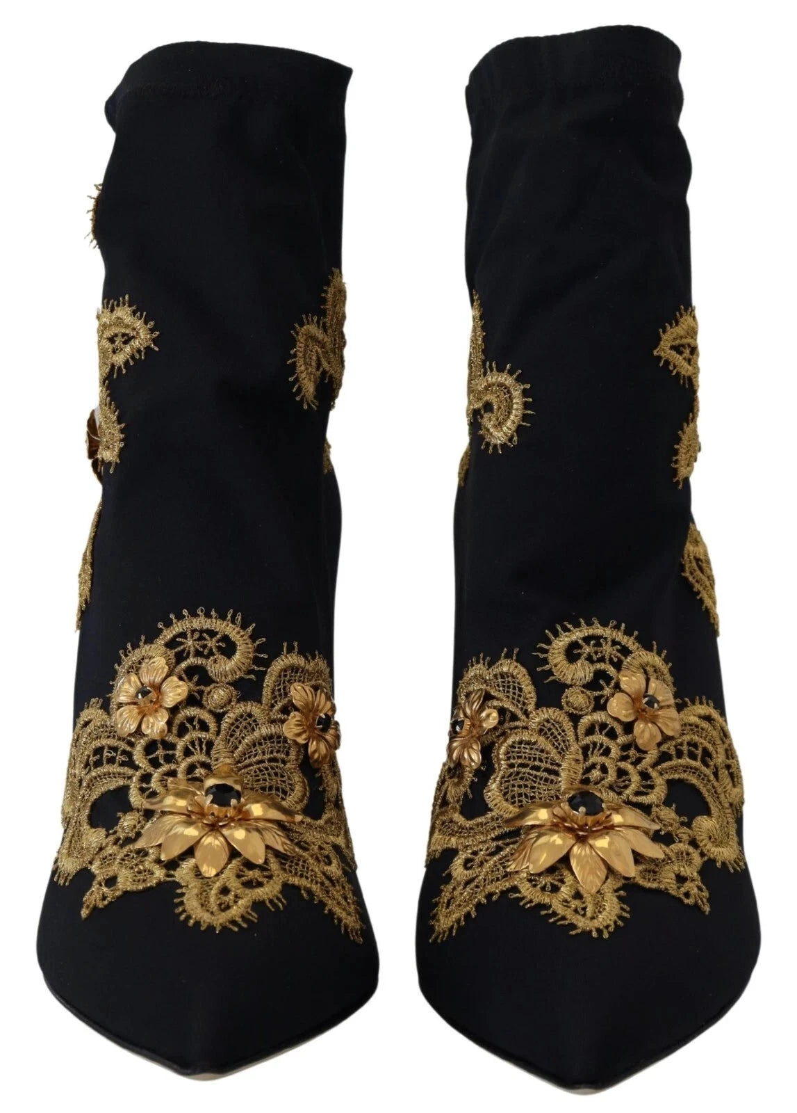 Dolce & Gabbana Black Gold Embroidery Crystal Boots Shoes by Dolce & Gabbana