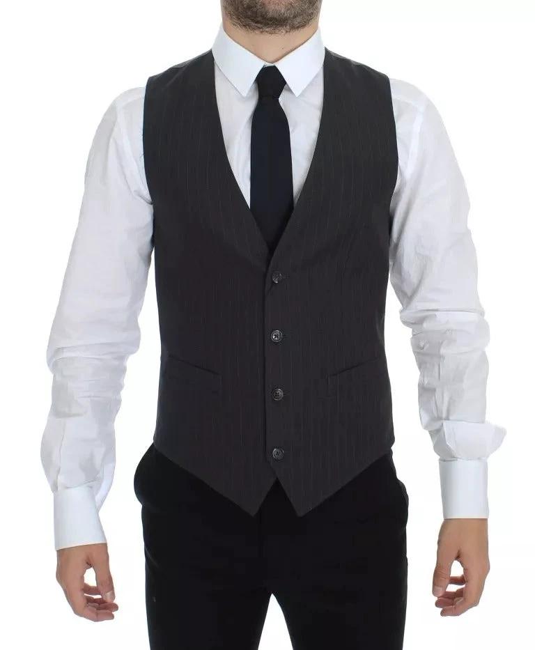 Dolce & Gabbana Gray Striped Formal Dress Gilet Vest by Dolce & Gabbana