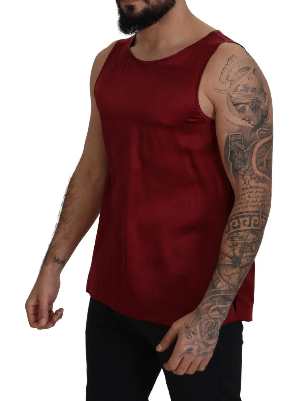 Dolce & Gabbana Red Round Neck Sleeveless Silk T-shirt by Dolce & Gabbana