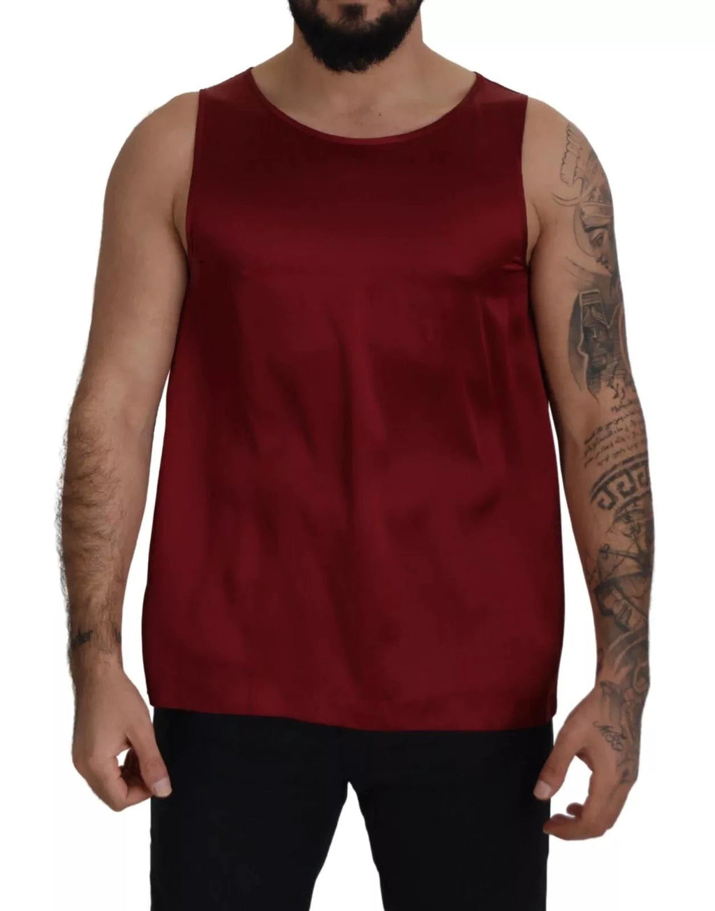 Dolce & Gabbana Red Round Neck Sleeveless Silk T-shirt by Dolce & Gabbana