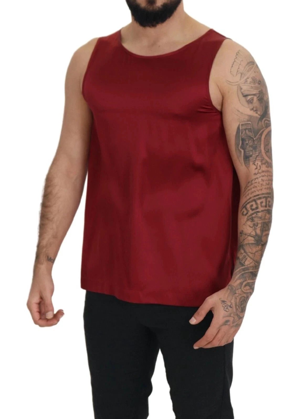 Dolce & Gabbana Red Round Neck Sleeveless Silk T-shirt by Dolce & Gabbana